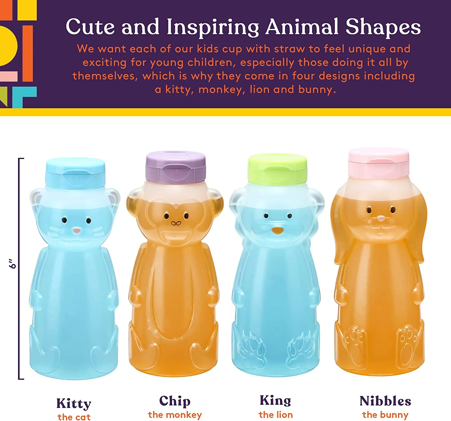 4-Pack Juice Buddies straw cup Long Straws, Squeezable Therapy and Special Needs Assistive Drink Container, Spill Proof and Leak Resistant Lid - Image 2