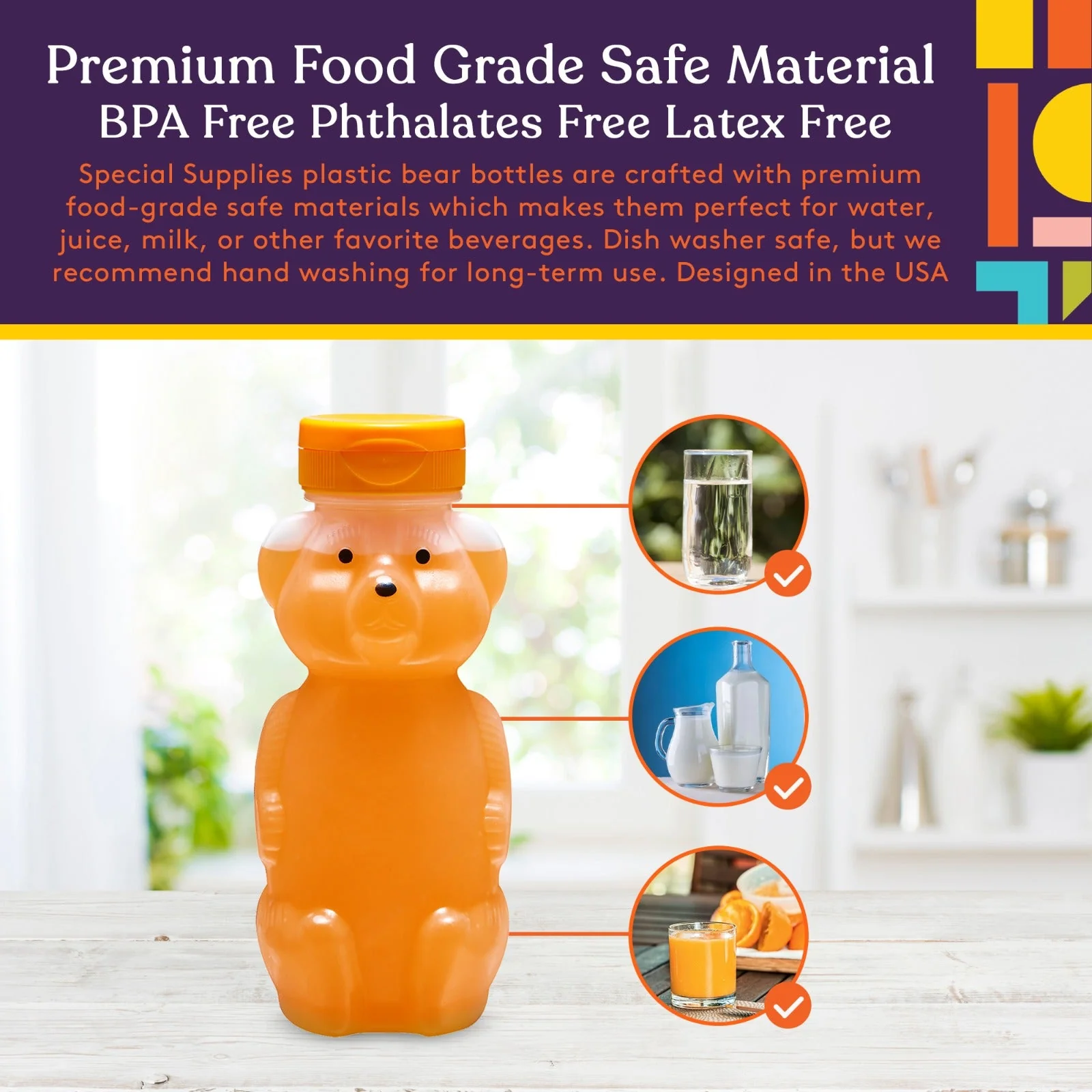 6-pack Juice Bear Bottle Drinking Cup with Long Straws (8 Ounces) - Image 7