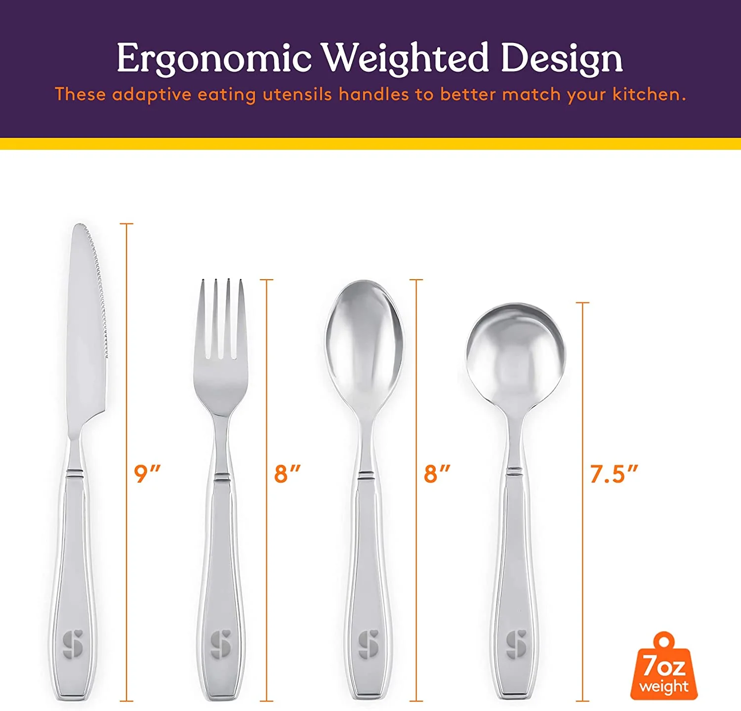 Adaptive Utensils - WEIGHTED 7 oz. Arthritis Aid Silverware - Easy Grip for Shaking, Elderly & Trembling Hands - Stainless Steel Spoons, Fork & Knife - Image 9