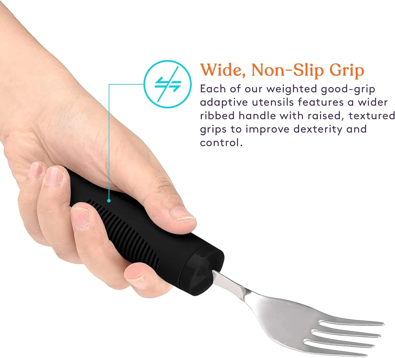 Adaptive Utensils - Weighted and Bendable 6 oz. Arthritis Aid Silverware - Easy Grip for Shaking, Elderly & Trembling Hands - Stainless Steel Spoons, Fork & Knife - Black - Image 7