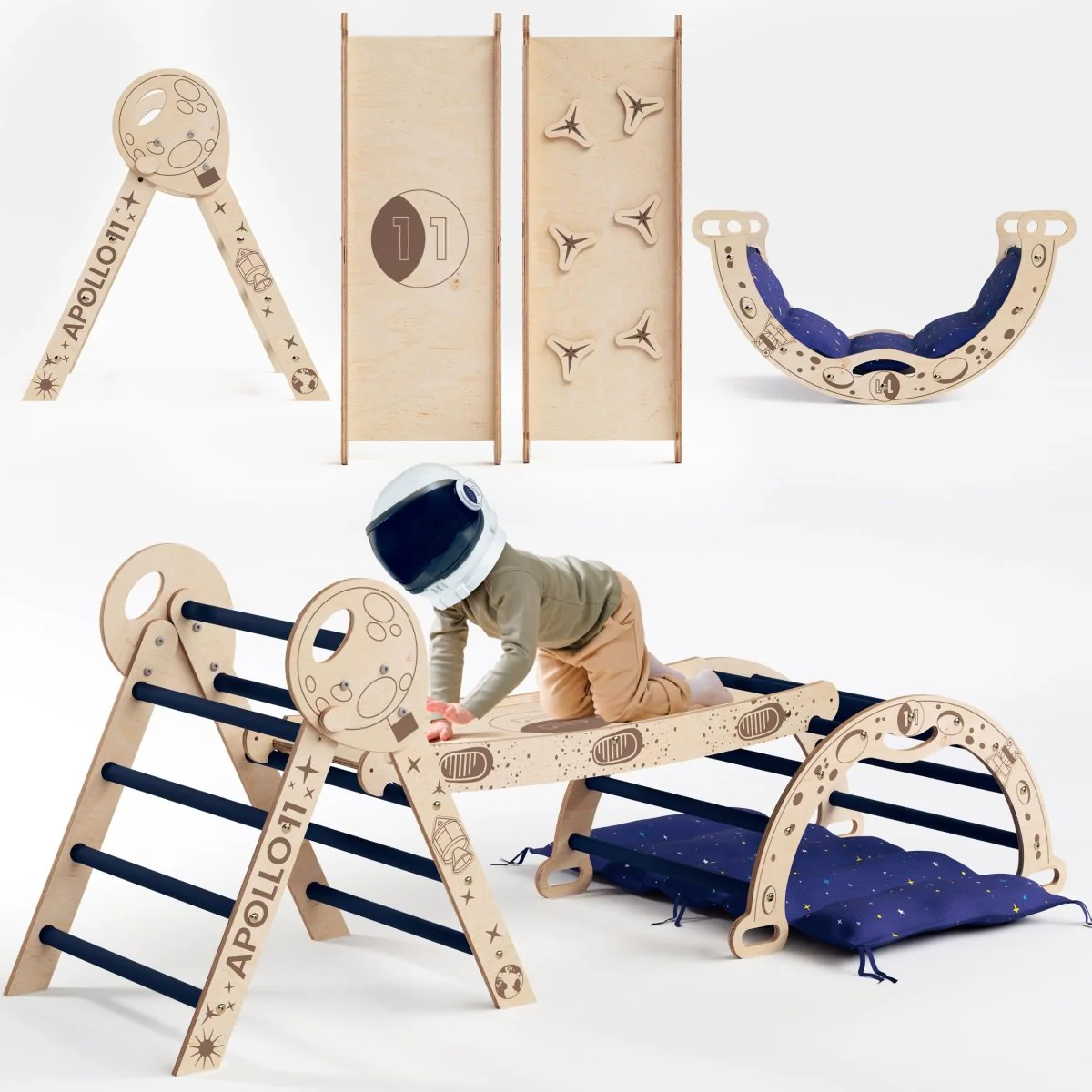 Apollo 4in1 Climbing Set: Pikler Triangle, Arch, Slide Board, and Cushion for Little Toddlers Astronauts (1–3 Years)
