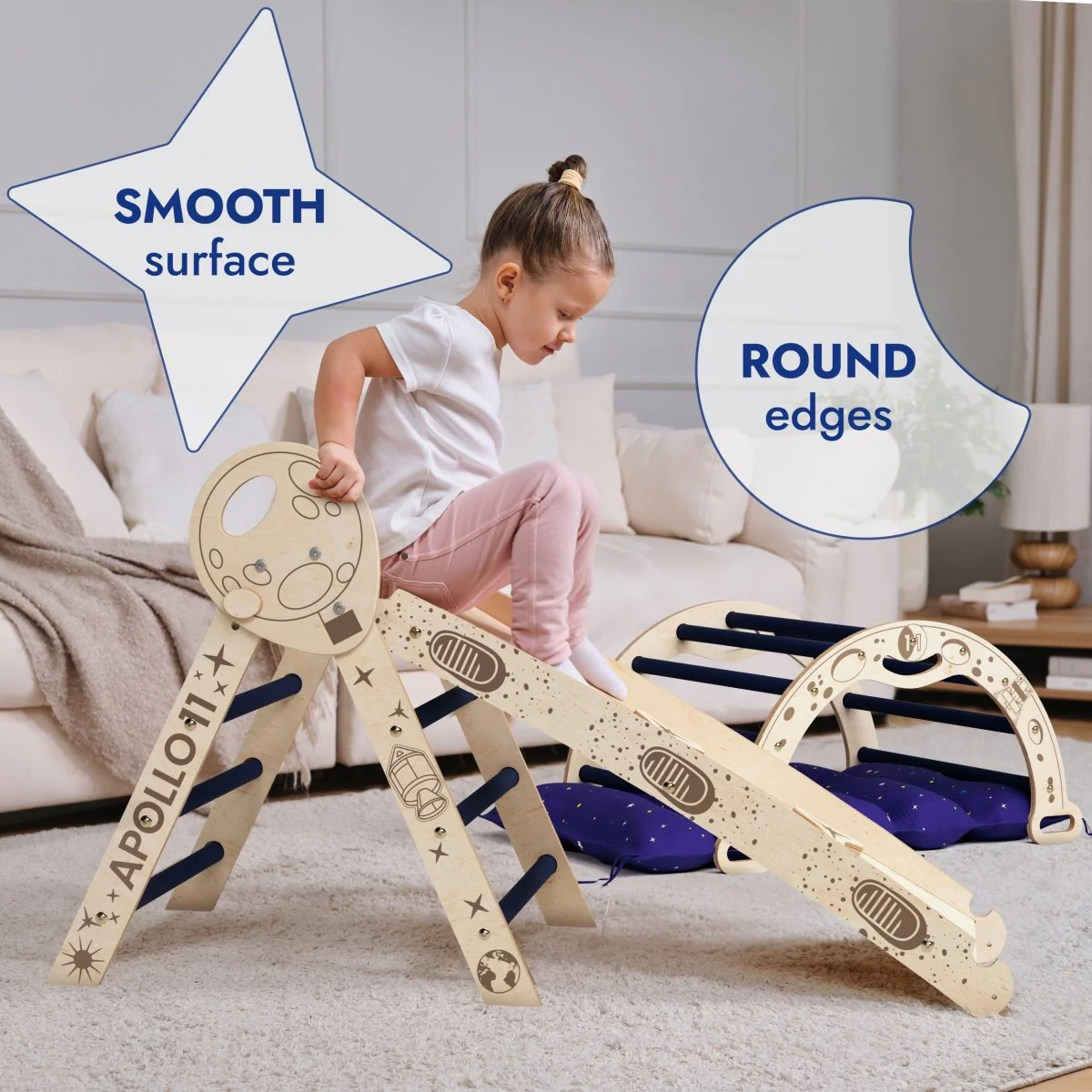 Apollo 4in1 Climbing Set: Pikler Triangle, Arch, Slide Board, and Cushion for Little Toddlers Astronauts (1–3 Years) - Image 6