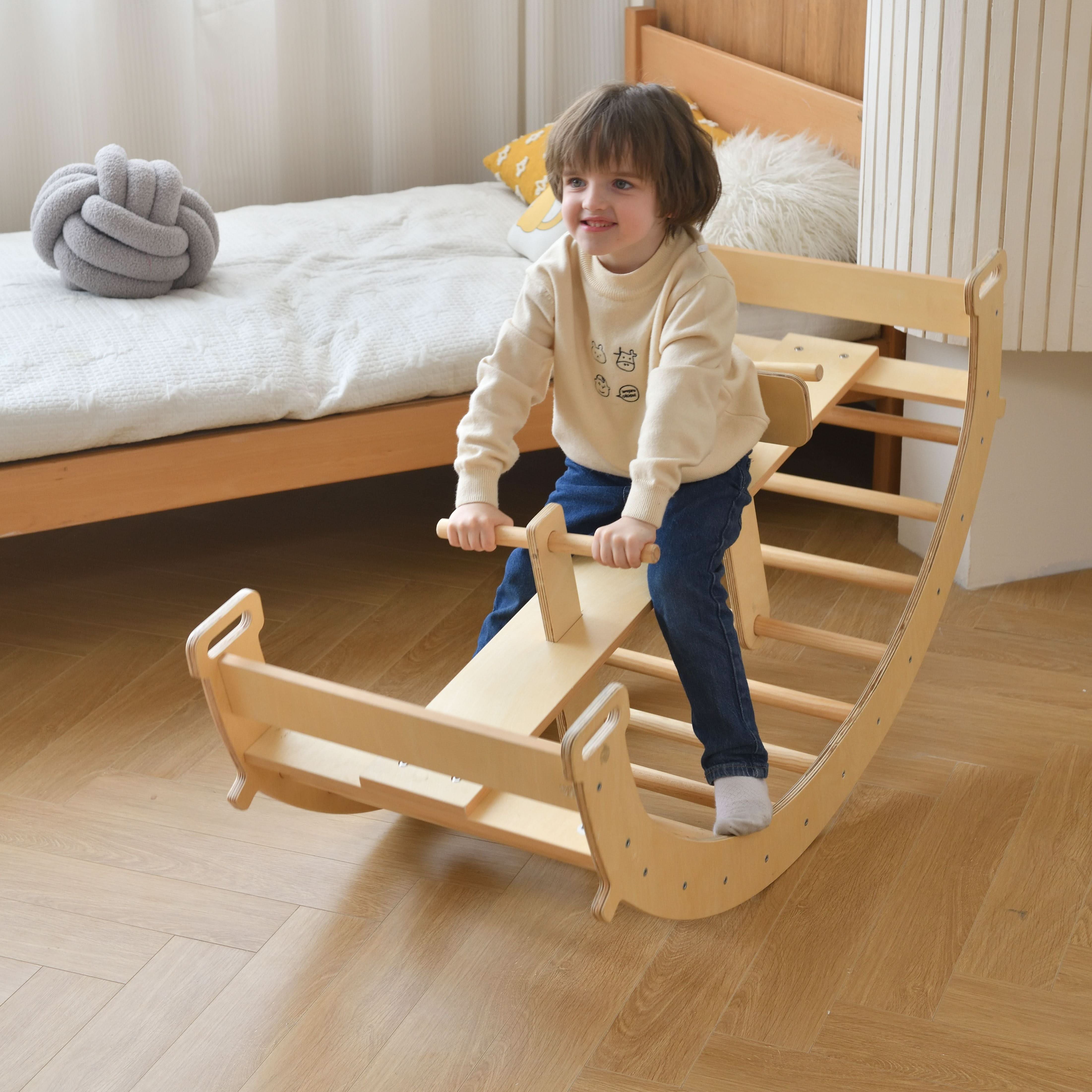 Bazel 6-in-1 Pikler Climber Set | Wooden Triangle, Rocker Arch & Slide for Toddlers - Image 5