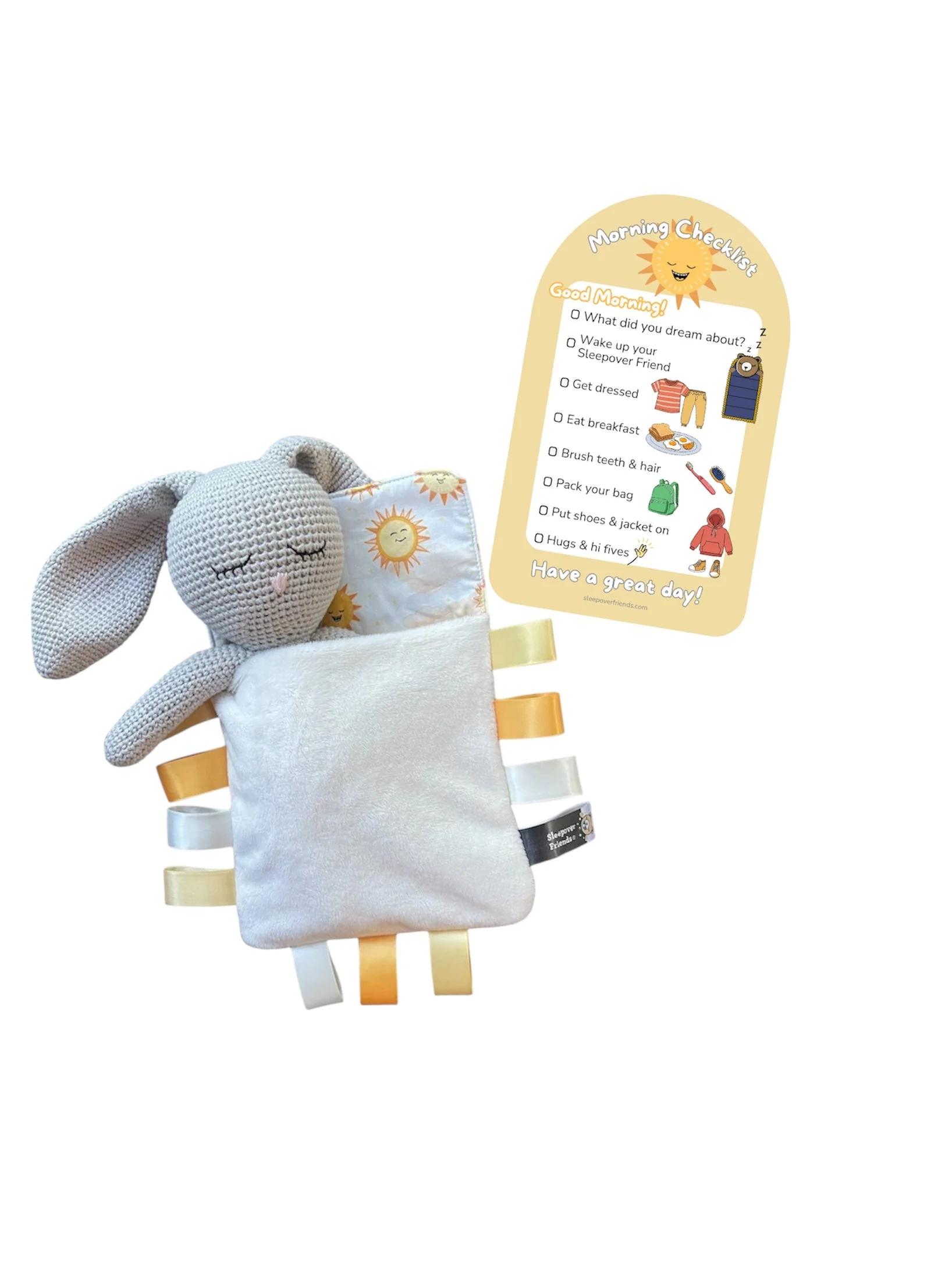 Bunny in Nap time sleeping bag with morning checklist