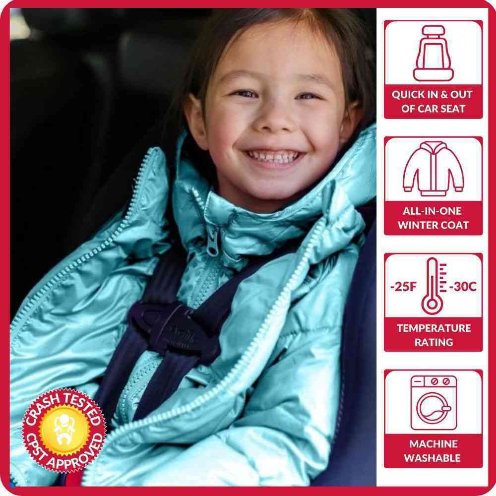 Car Seat Coat | The Road Coat Down - Aqua/Purple - Image 2