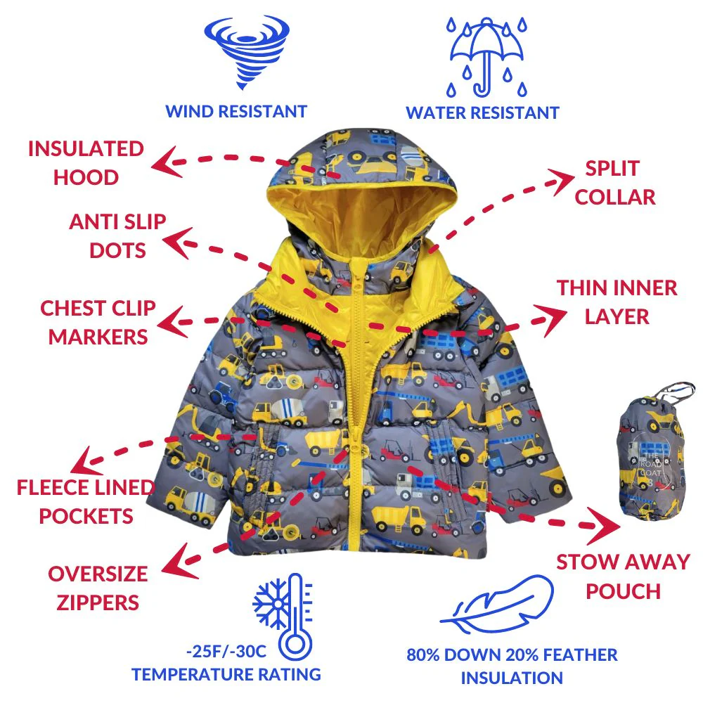 Car Seat Coat | The Road Coat Down - Construction Print - Image 3