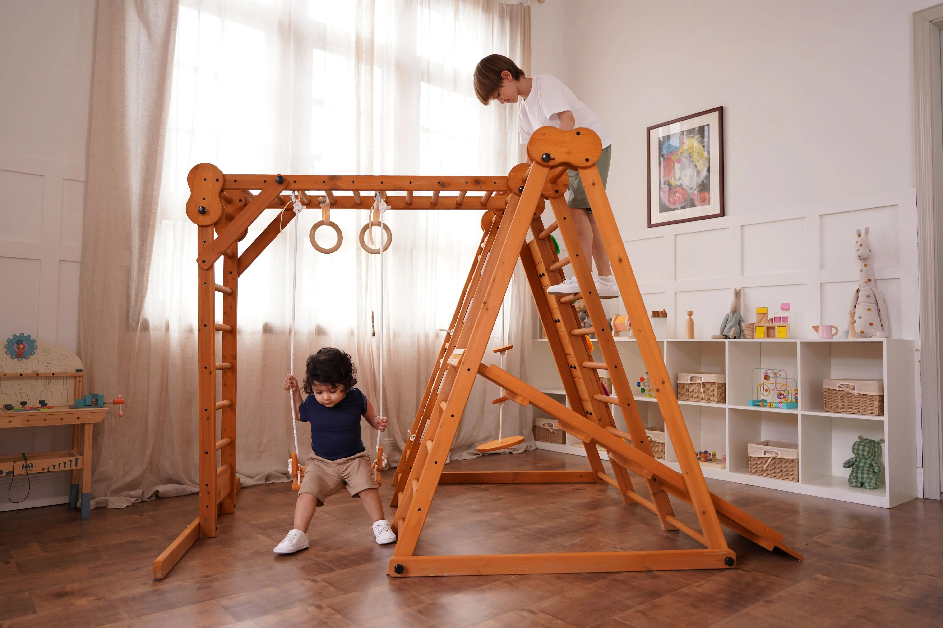 Chestnut 8-in-1 Jungle Gym for Toddlers | Indoor & Outdoor Wooden Playset - Image 4