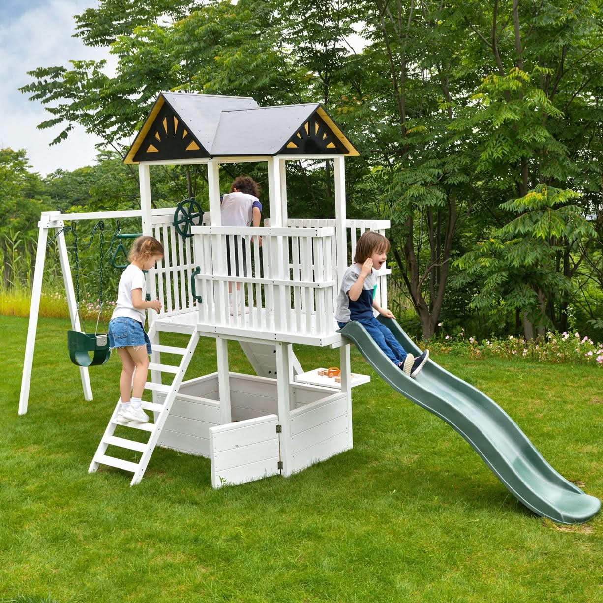 Craftsman Modern Outdoor Swing Set | Wooden Backyard Swing Frame for Kids - Image 6