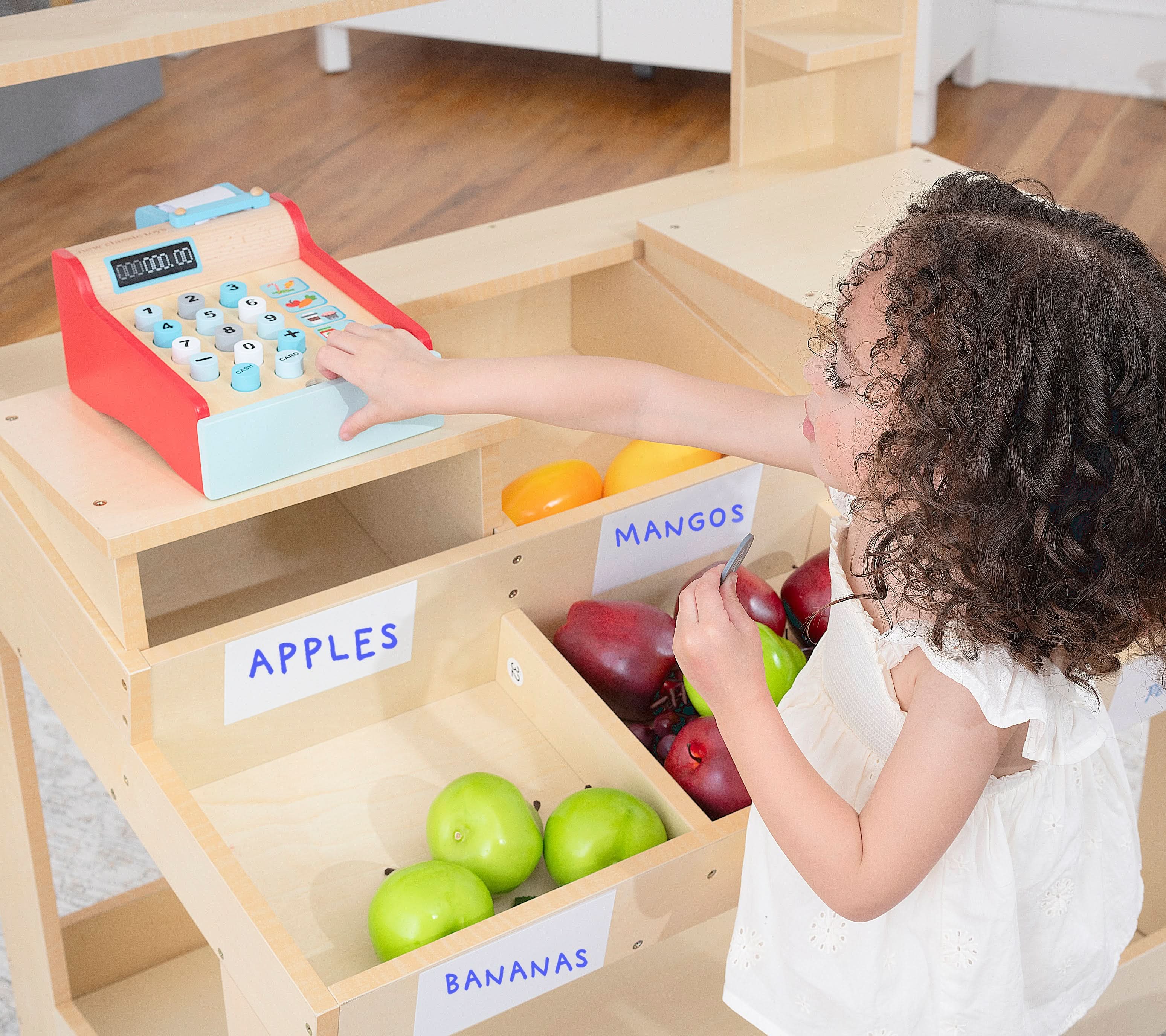 Cypress Wooden Market Stand – Pretend Play Shop for Kids with Storage - Image 21