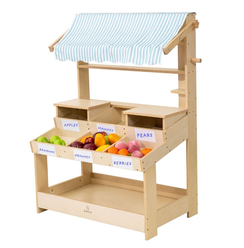 Cypress Wooden Market Stand – Pretend Play Shop for Kids with Storage - Image 6