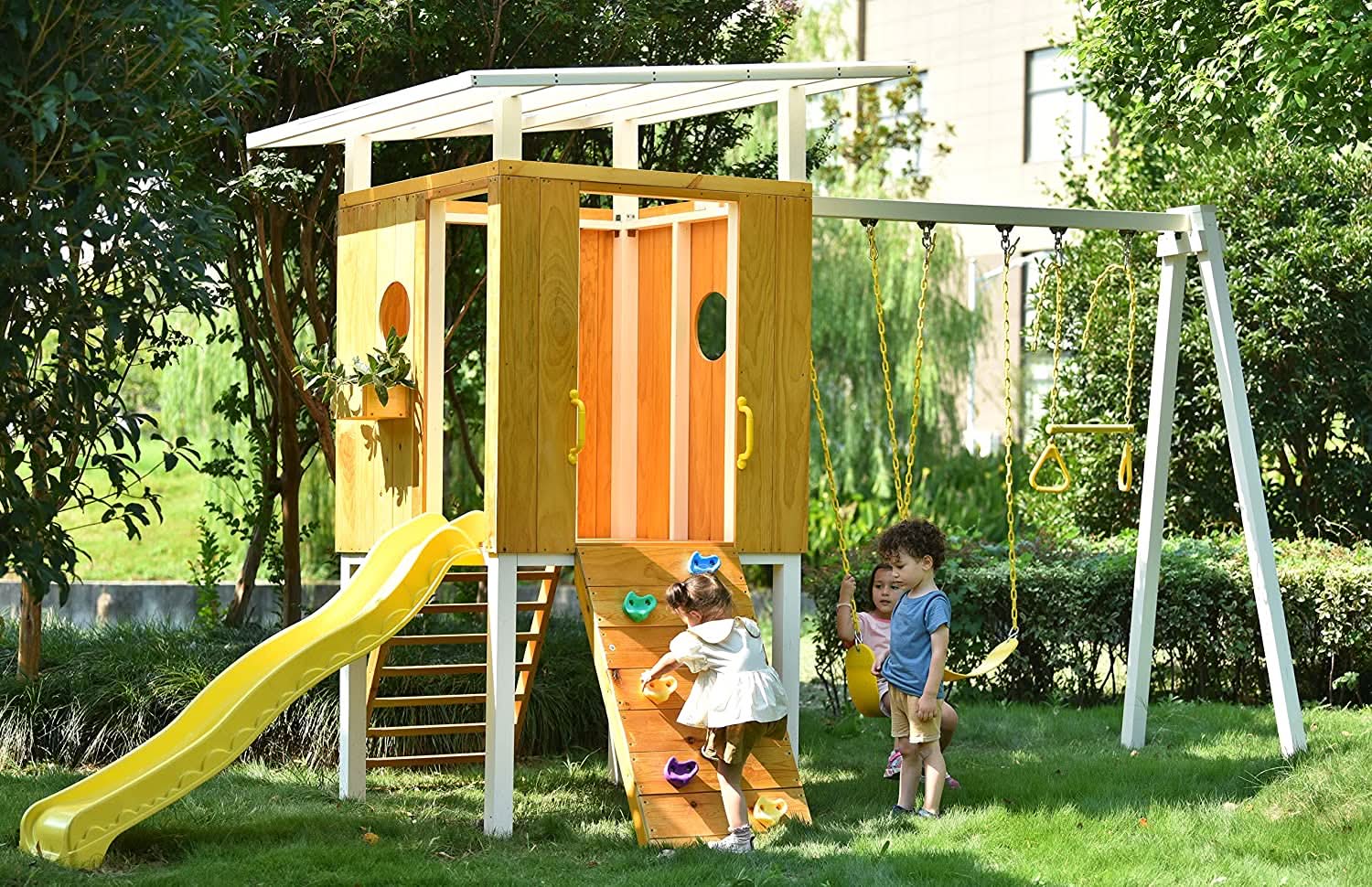 Forest - Modern Backyard Outdoor Swing Set 2 Swings And Trapeze Bar - Image 6