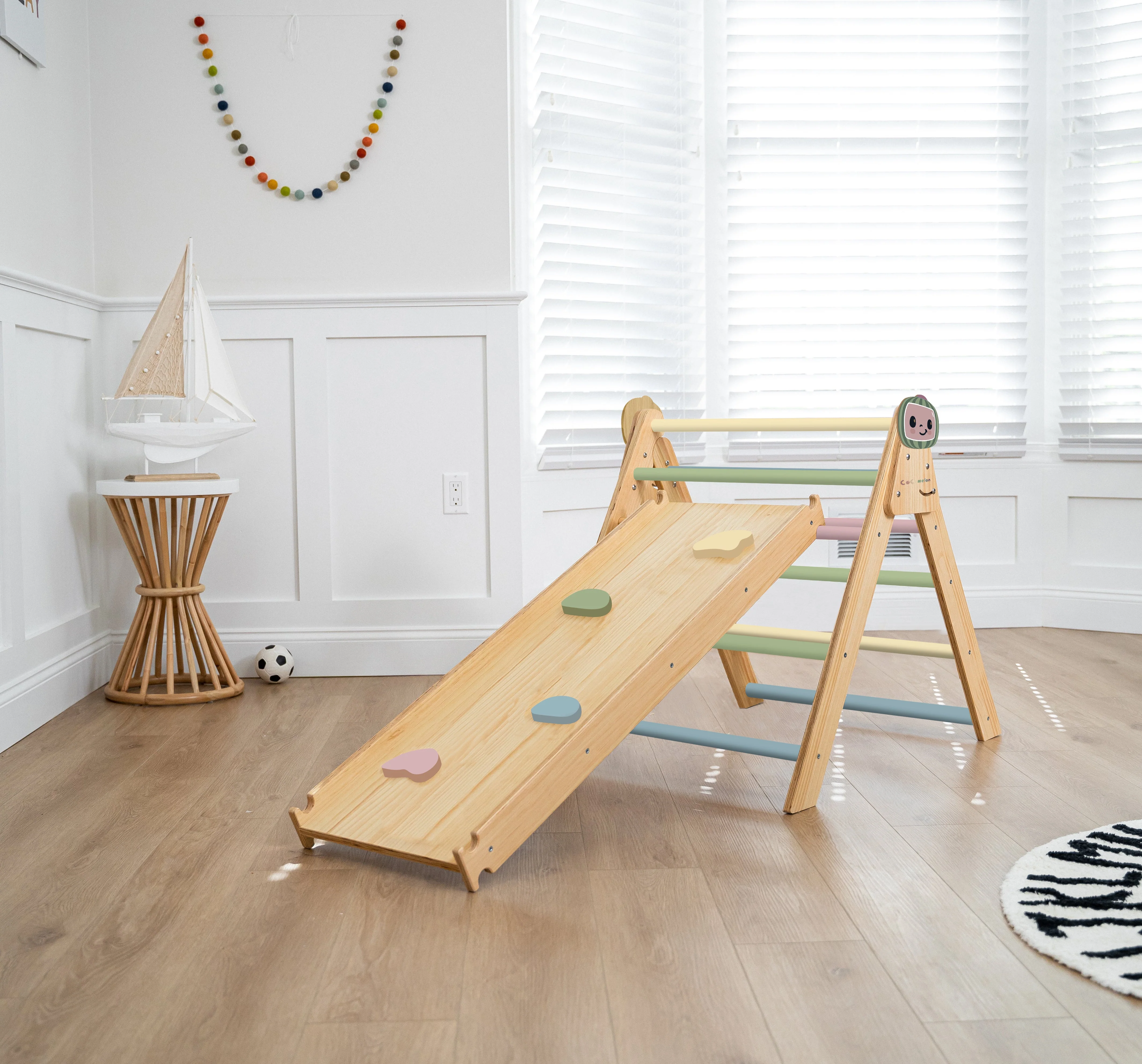 Hazel CocoMelon Pikler Triangle & Rocker Set – Montessori Climbing Ladder for Toddlers - Image 3