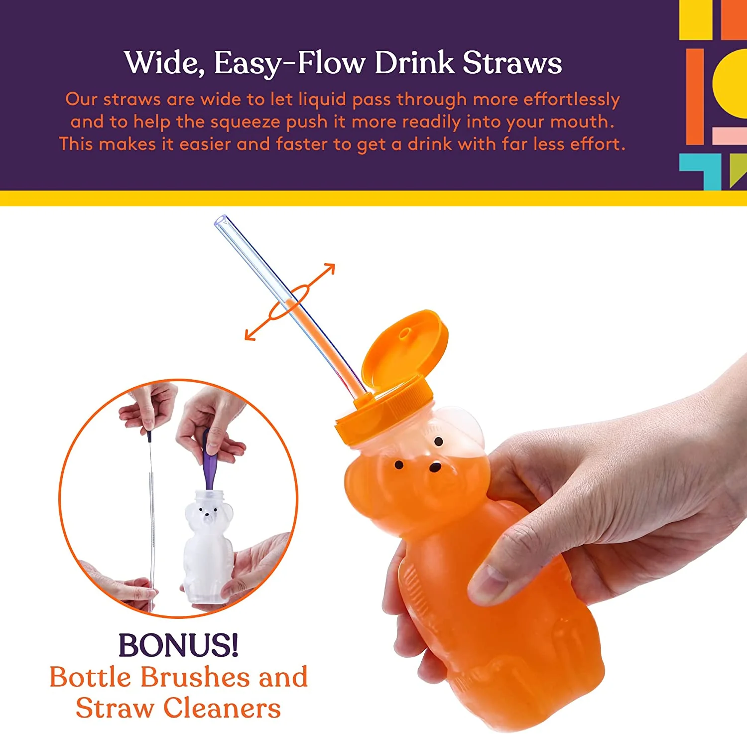 Juice Bear Bottle with Long Straws (8oz) - Image 3