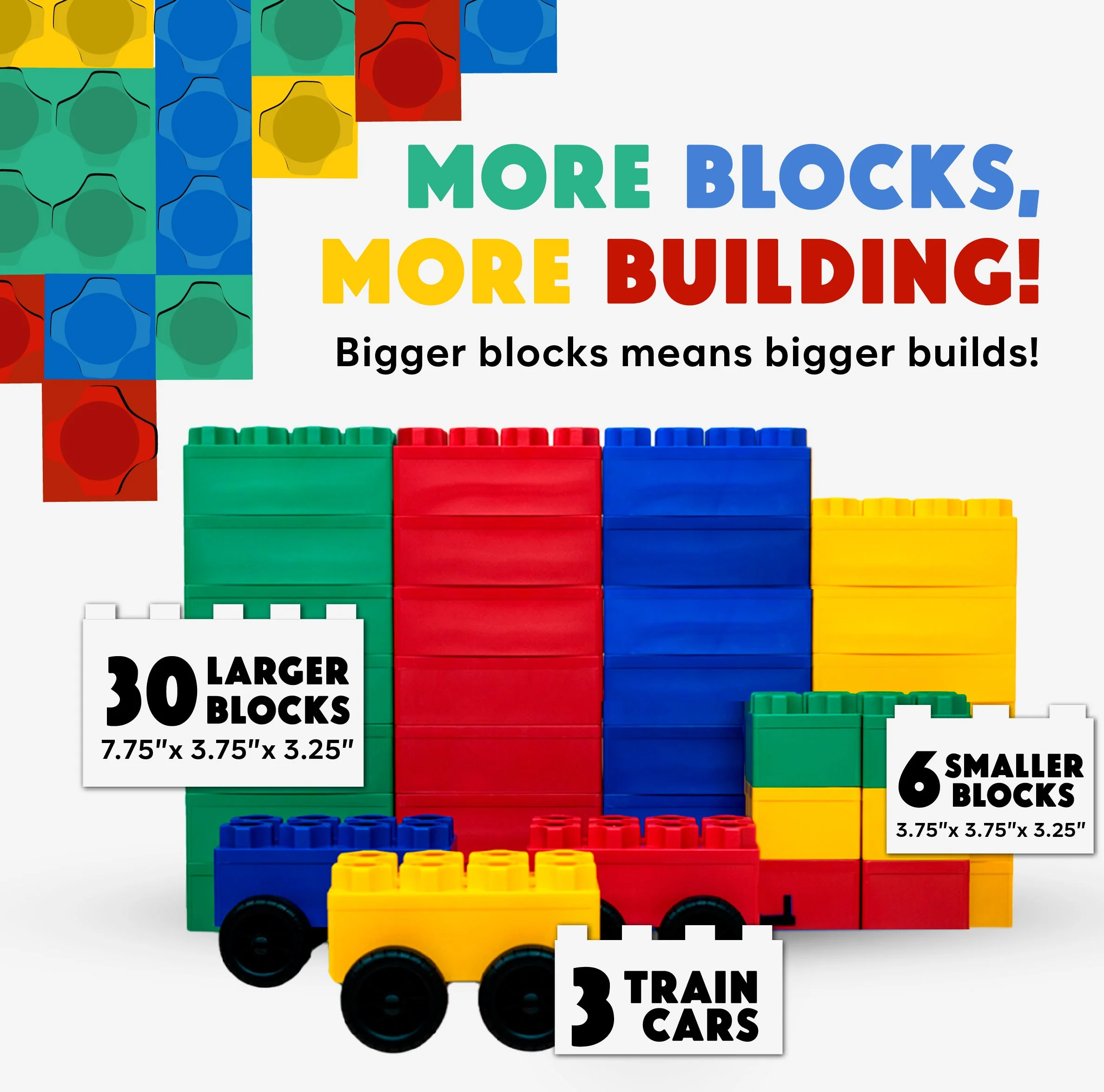 Jumbo Building Blocks 36 PC with 3 Wheel Kits - Train Set - Image 3