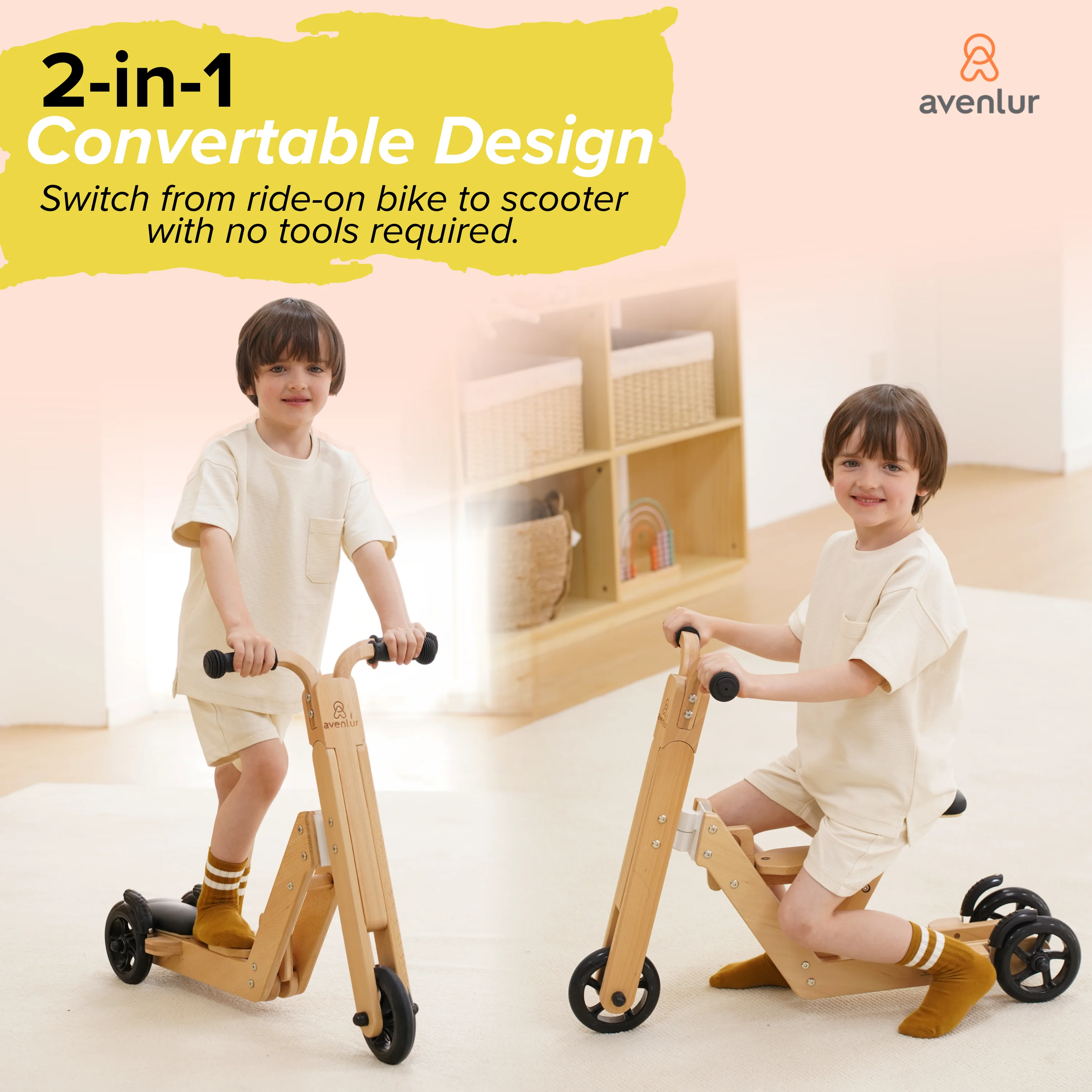 Juneberry 2-in-1 Wooden Scooter & Ride-On Toy for Toddlers - Image 5