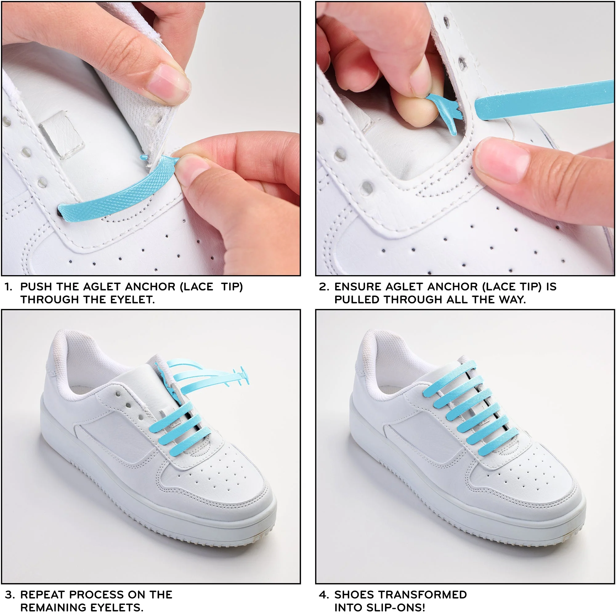 Light Blue Stretchy Tieless Silicone Elastic Shoelaces | 16 Straps - Image 6