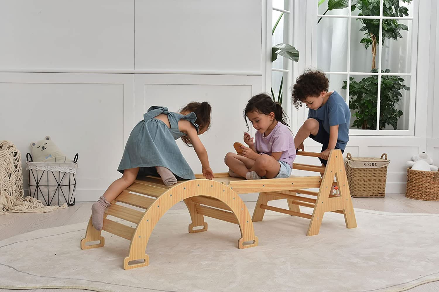 Maple - Wood Small Triangle Climbing Set with Ladder Slide and Rocker - Image 7