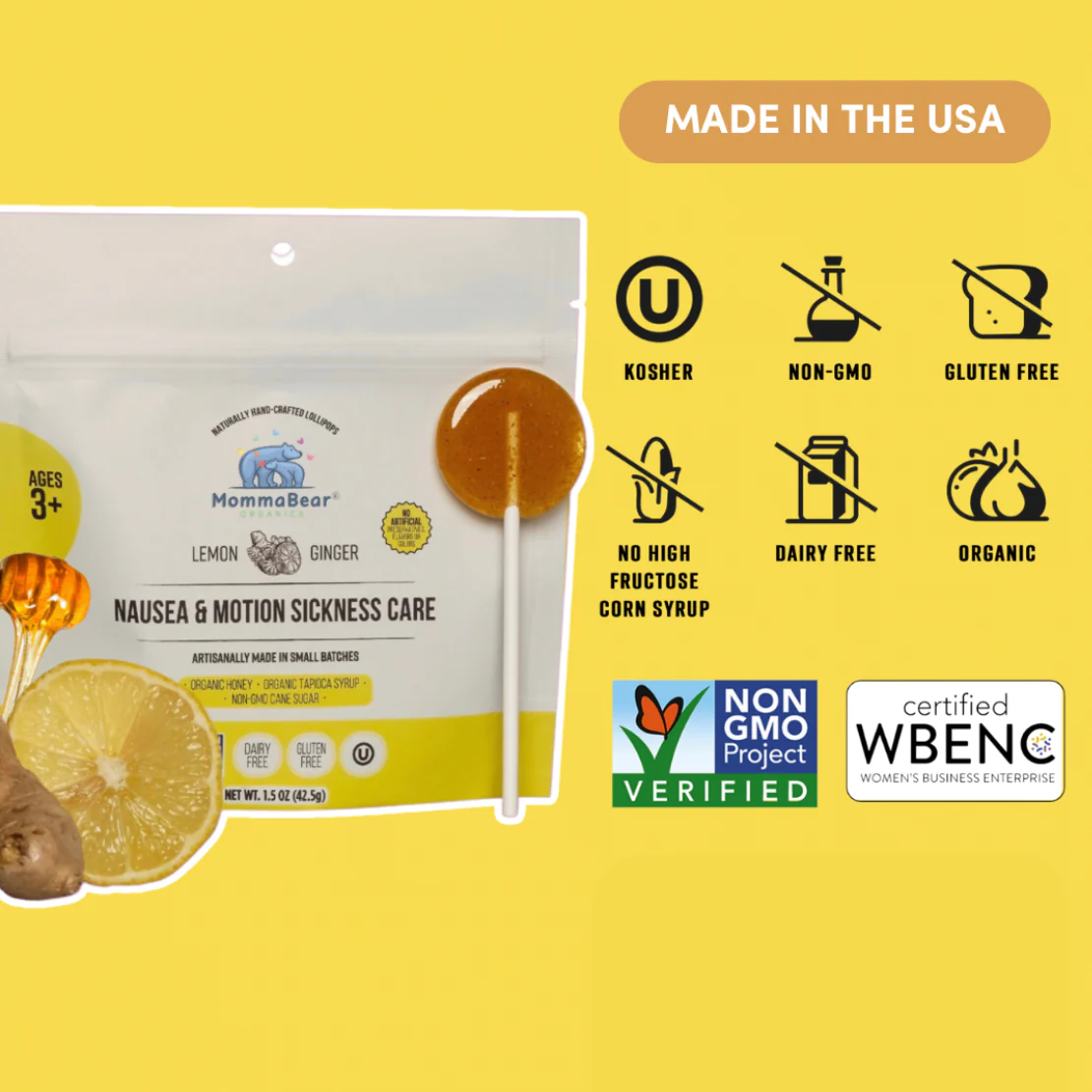 Nausea & Motion Sickness Aid Lollipop; Lemon, Ginger, Honey- 5ct - Image 2