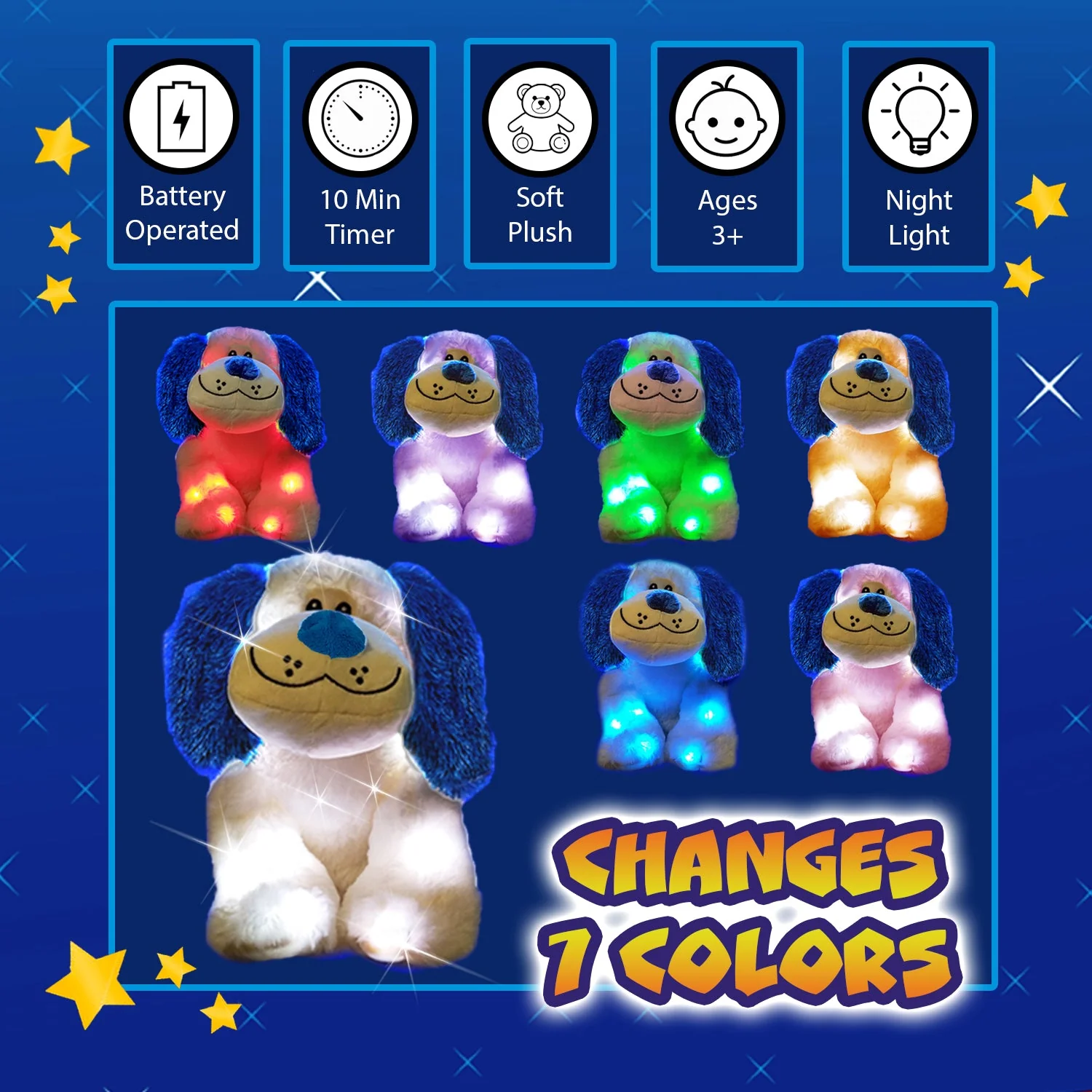 Rainbow Lites Puppy Dog Glow Plush LED Night Light Up Stuffed Animal 2 Pack Set - Image 3