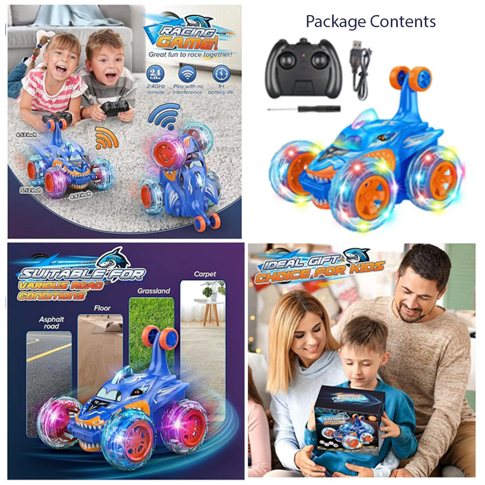 Remote Control Stunt Car Shark RC Kids Toy Outdoor 360° Rotating Boys and Girls - Blue - Image 6