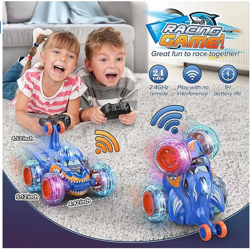 Remote Control Stunt Car Shark RC Kids Toy Outdoor 360° Rotating Boys and Girls - Blue - Image 7