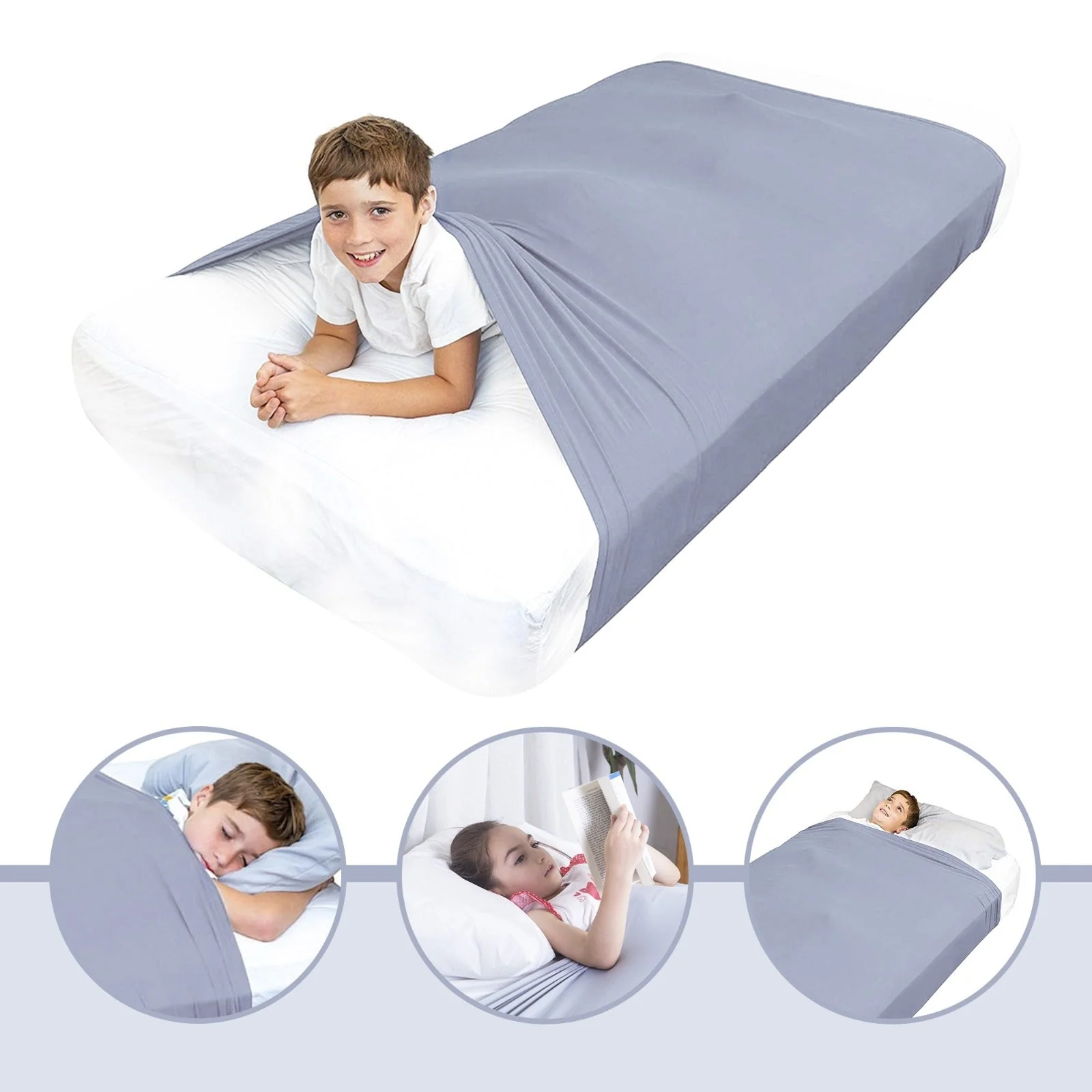 Sensory Bed Sheet for Kids Compression Alternative to Weighted Blankets - Gray - Image 5