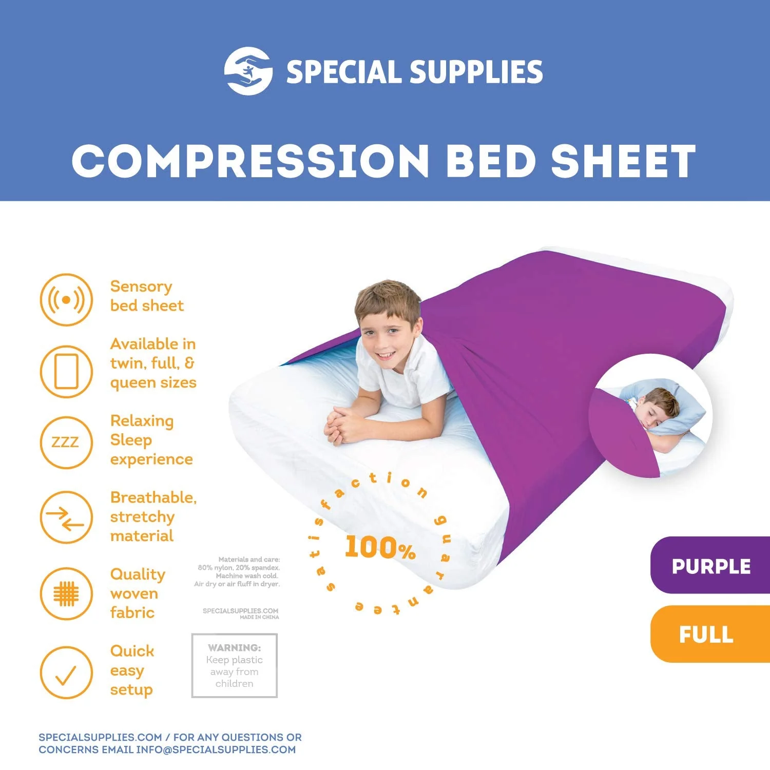 Sensory Bed Sheet for Kids Compression Alternative to Weighted Blankets - Purple - Image 14