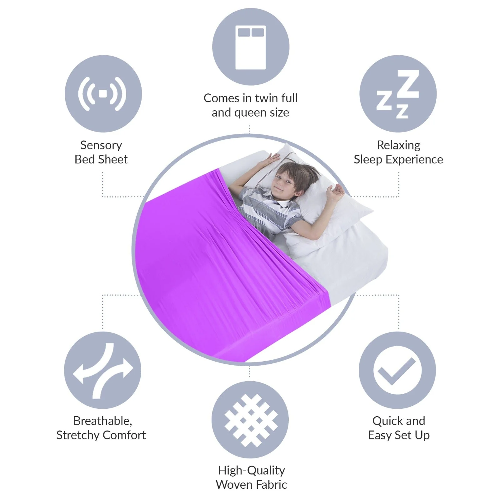 Sensory Bed Sheet for Kids Compression Alternative to Weighted Blankets - Purple - Image 3