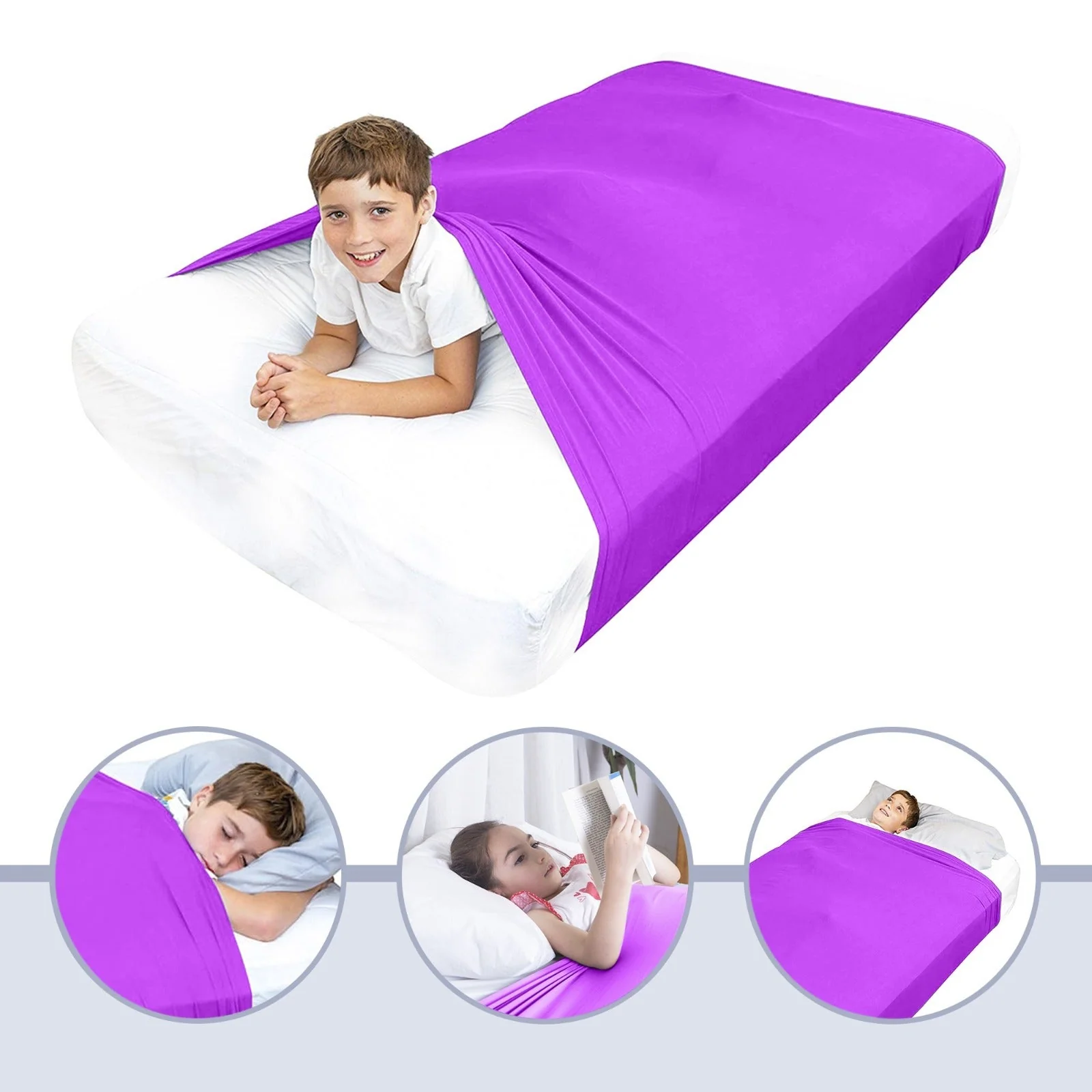 Sensory Bed Sheet for Kids Compression Alternative to Weighted Blankets - Purple - Image 6