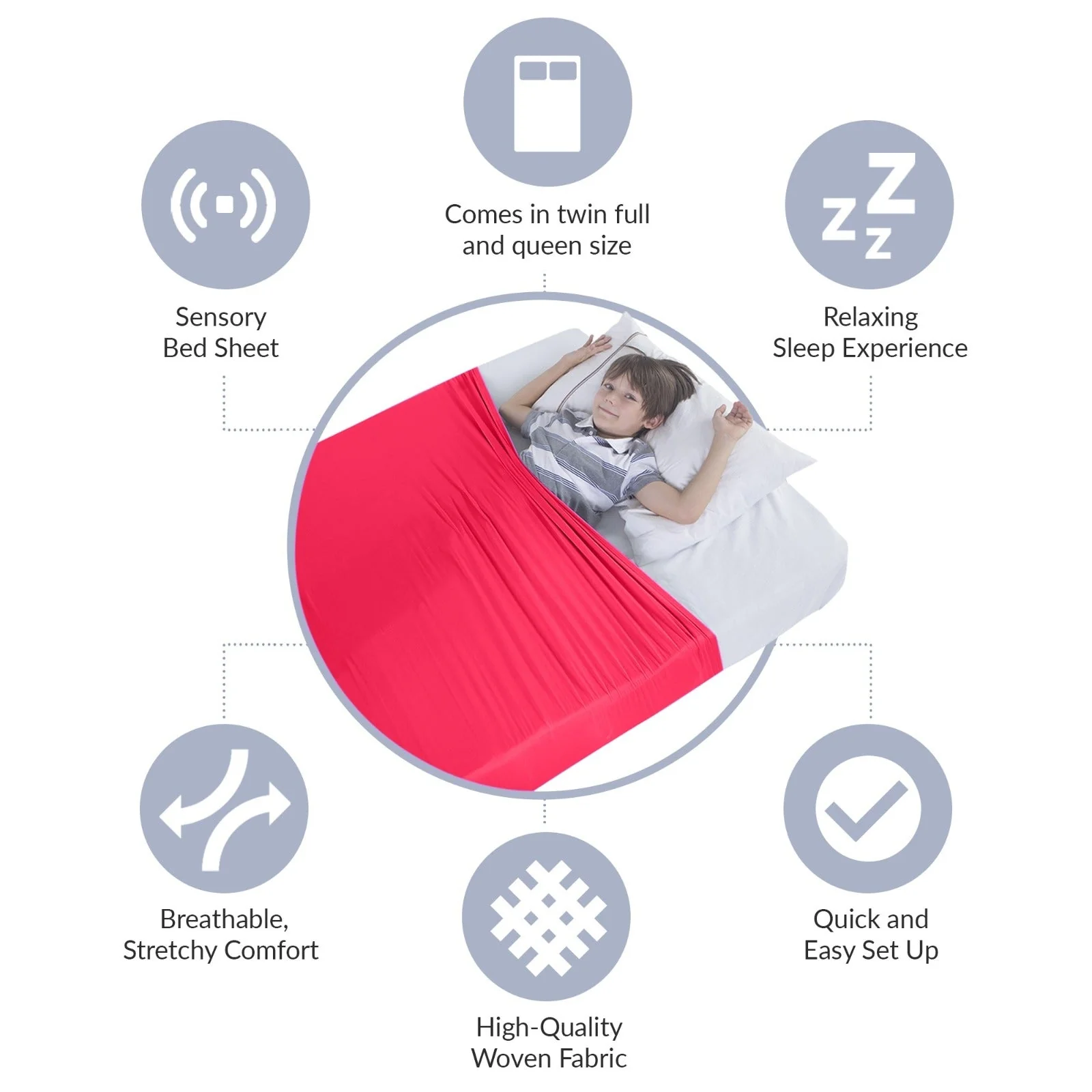 Sensory Bed Sheet for Kids Compression Alternative to Weighted Blankets - Red - Image 4