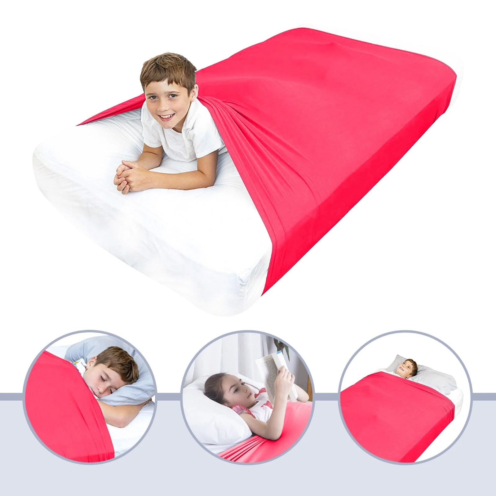 Sensory Bed Sheet for Kids Compression Alternative to Weighted Blankets - Red - Image 7
