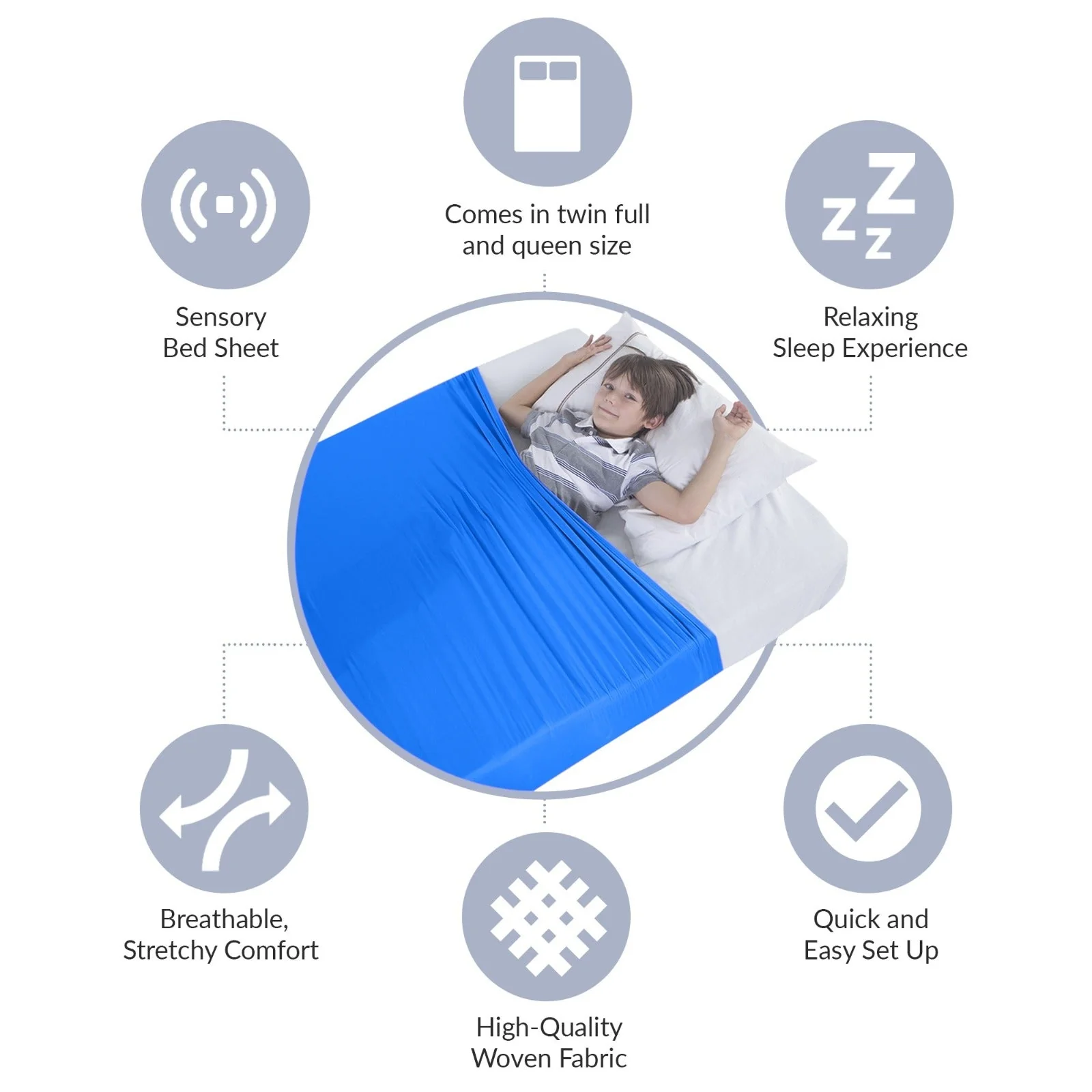Sensory Bed Sheet for Kids Compression Alternative to Weighted Blankets - Blue - Image 3