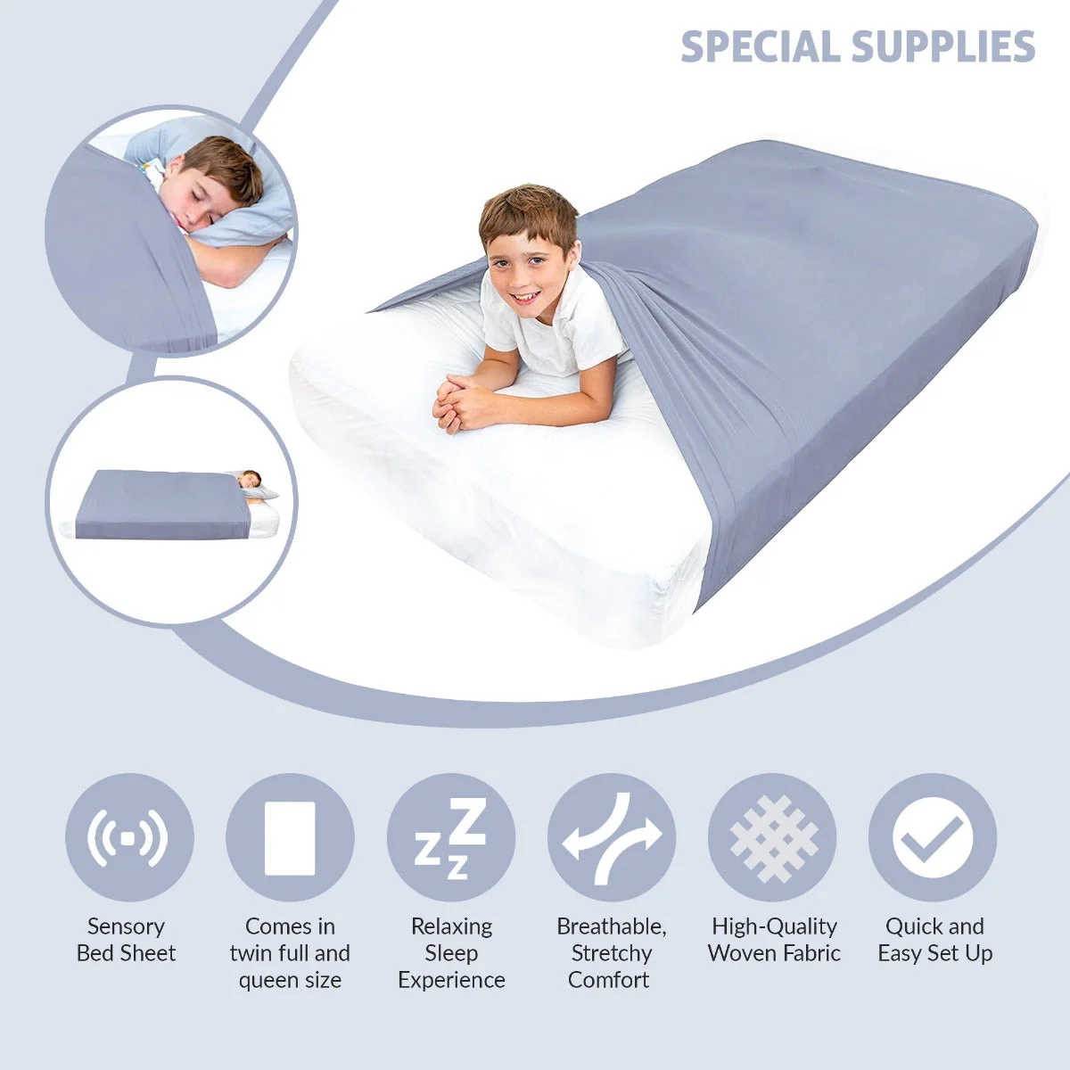 Sensory Bed Sheet for Kids Compression Alternative to Weighted Blankets - Blue - Image 35