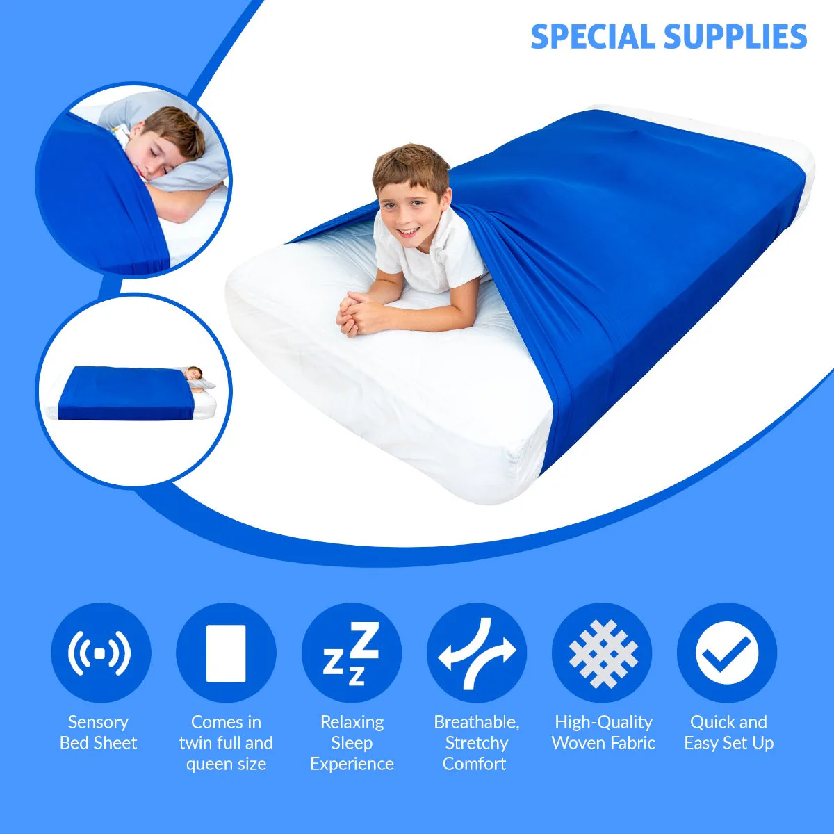 Sensory Bed Sheet for Kids Compression Alternative to Weighted Blankets - Blue - Image 36
