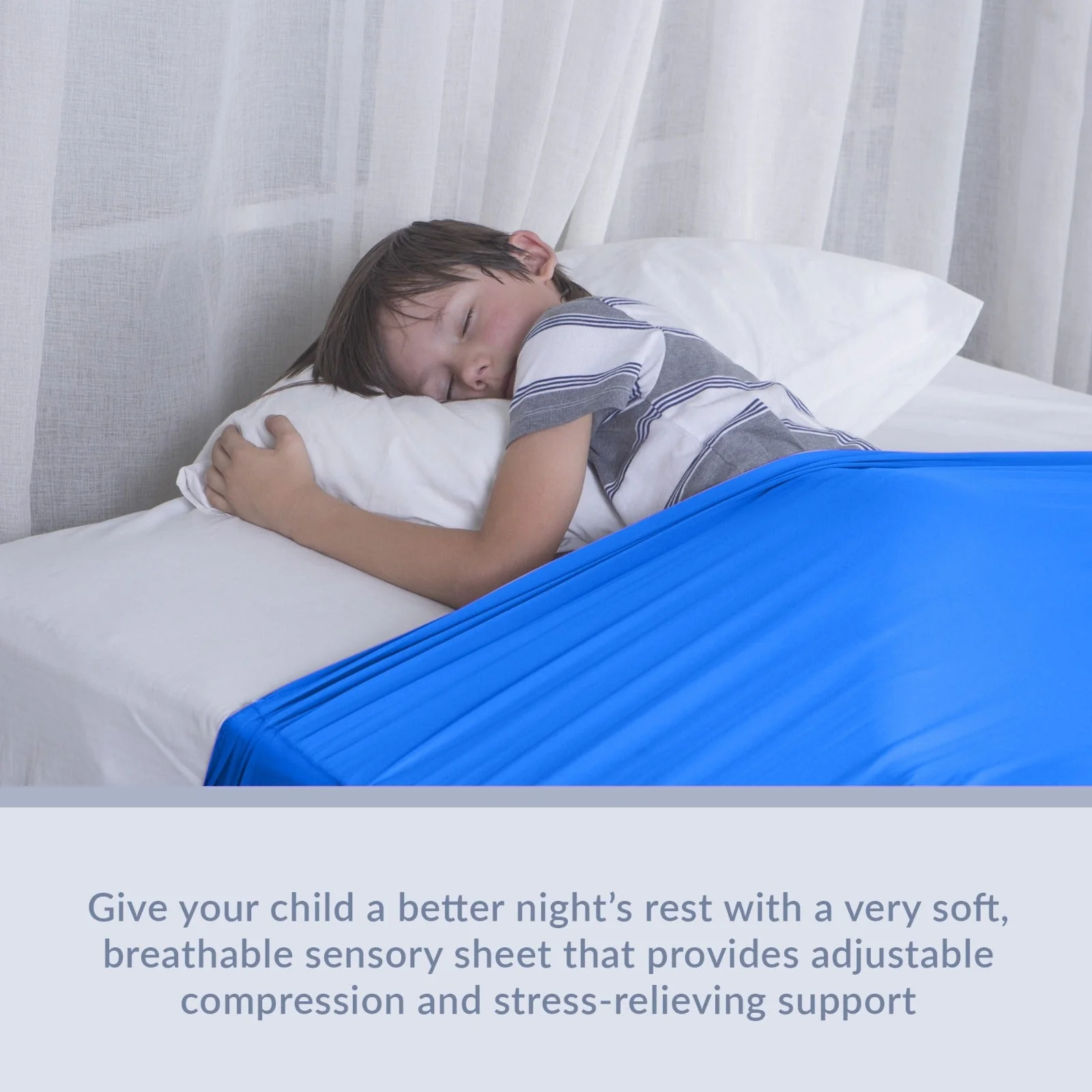 Sensory Bed Sheet for Kids Compression Alternative to Weighted Blankets - Blue - Image 4