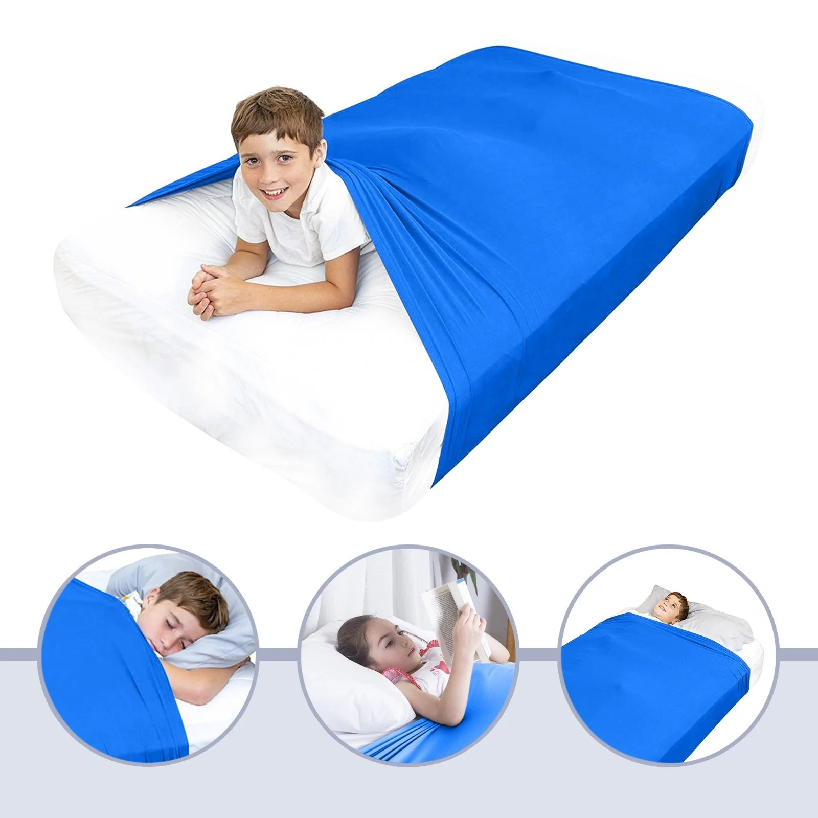 Sensory Bed Sheet for Kids Compression Alternative to Weighted Blankets - Blue - Image 7