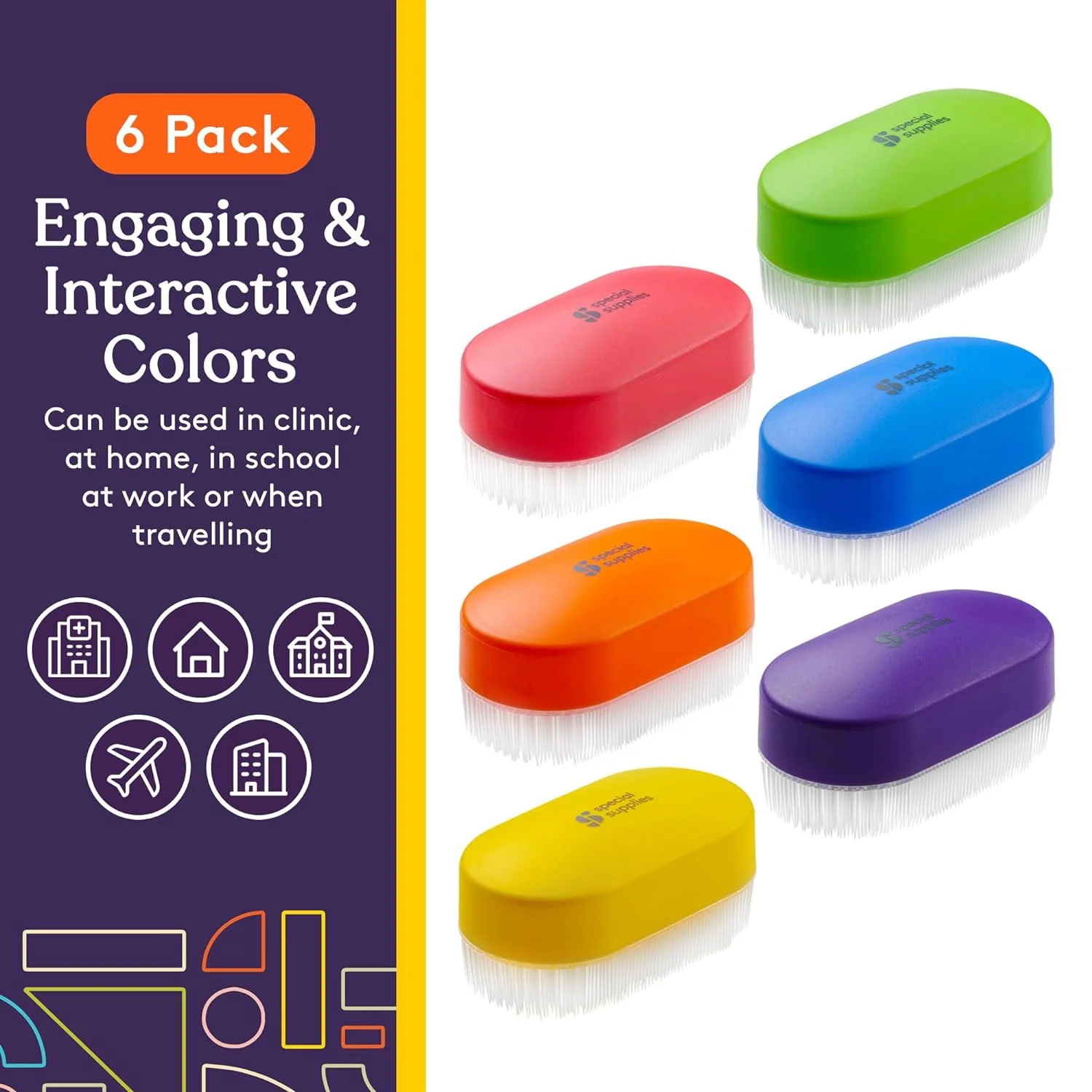 Sensory Brush Therapressure Therapy Brush for Occupational and Sensory Brushing, 6 Pack, Stimulating and Calming Tools for Kids and Adults, Soft Flexible Bristles, Latex Free - Image 2