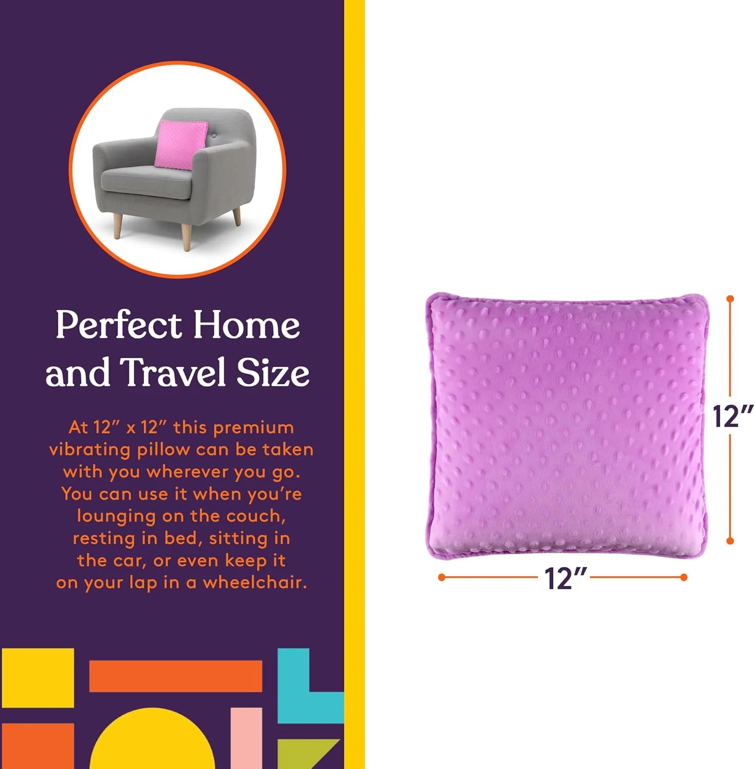 Sensory Vibrating Pillow for Kids and Adults 12" Plush Velvet Soft Cover with Textured Therapy Stimulation HUG TO ACTIVATE Purple - Image 5
