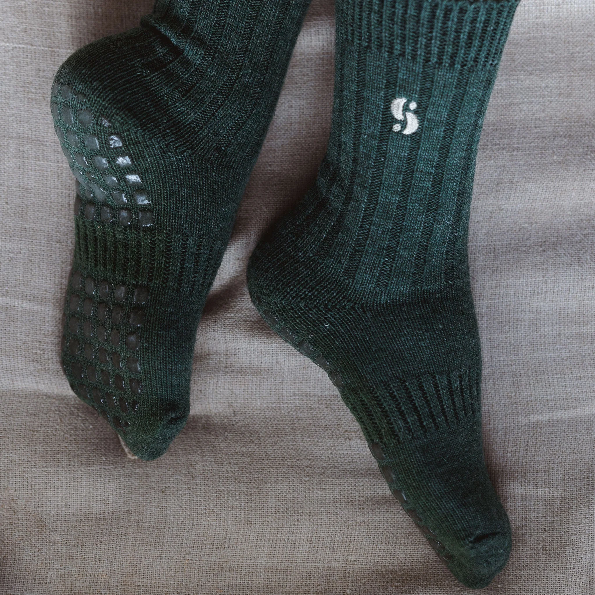 Serene Socks- Adult Merino Wool Non-Slip Socks- Dark Green- 1 pair - Image 6