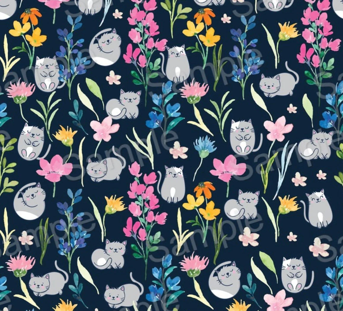 Set of 2 Clawed Meownet Floral Cats Bamboo Pocket Tees - Image 5