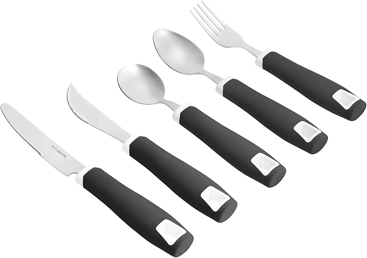 Set of 5 Black Adaptive Utensils - Stainless Steel Knife, Rocker Knife, Fork, Soup Spoon, Dinner Spoon - Image 7