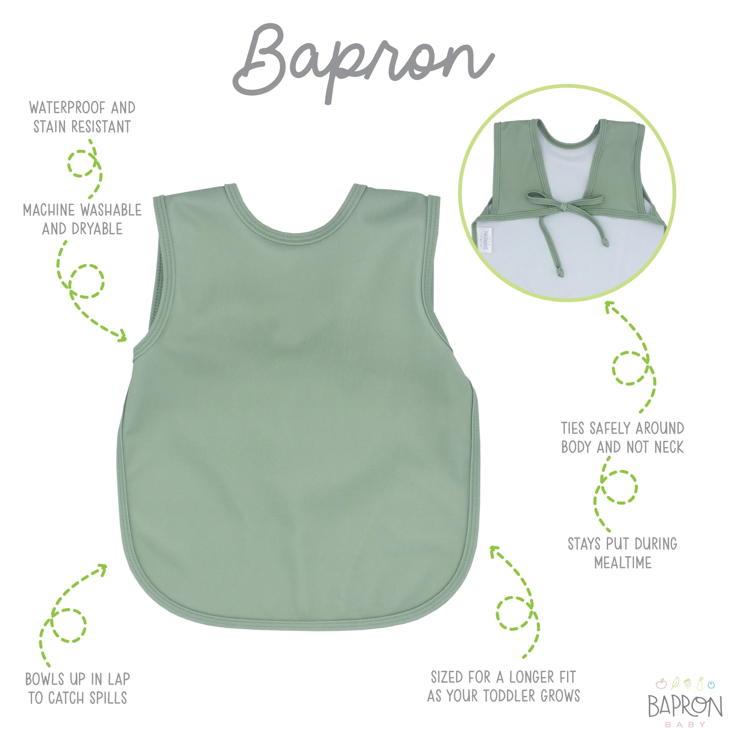 Solid Sage Minimalist Bapron - Image 2
