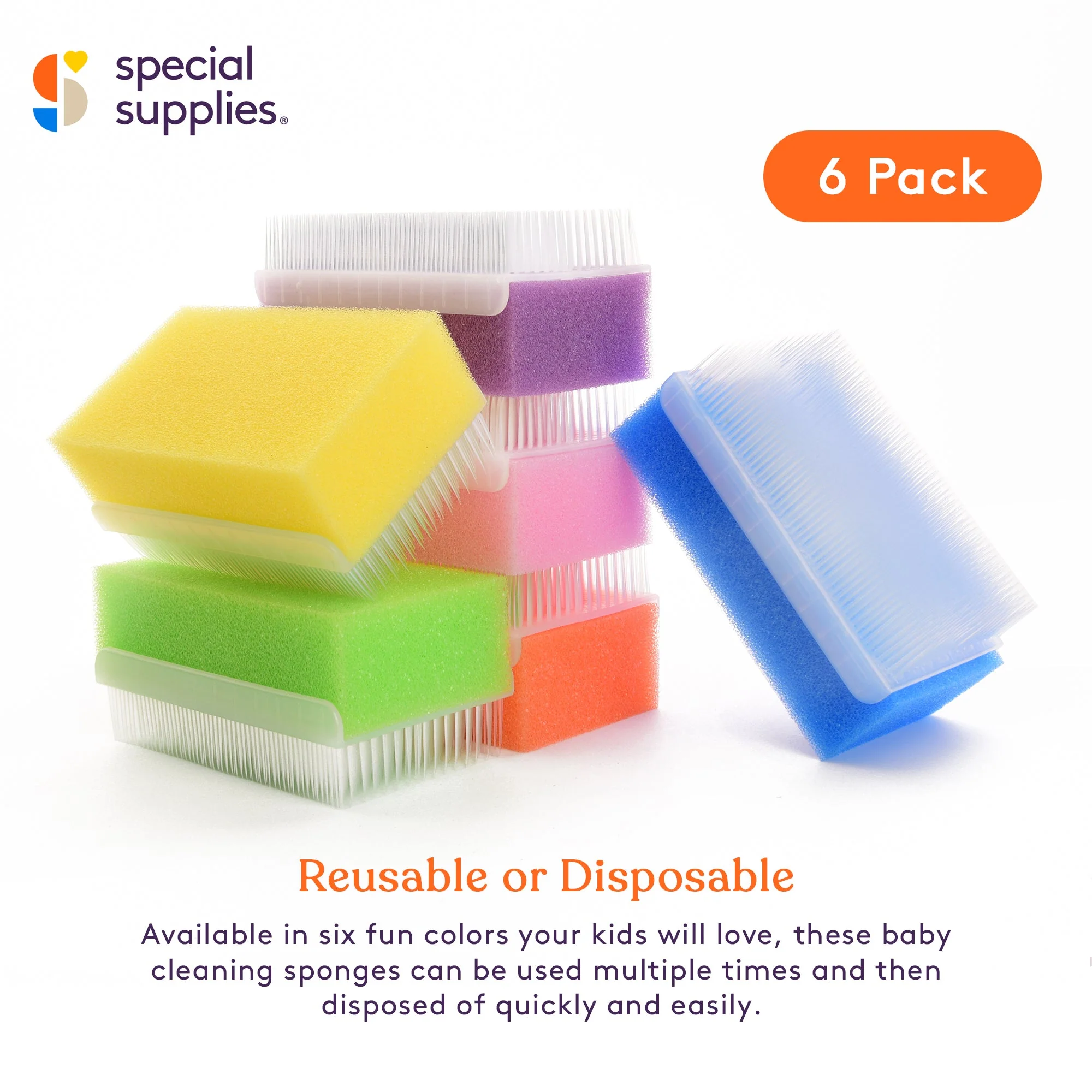 Special Supplies Baby Bath Sponges Soft Foam Sensory Scrubber with Cradle Cap Bristle Brush - Body, Hair, and Scalp Cleaning - Gentle on Infant, Toddler Sensitive Skin - Great Sensory Feel - Image 5