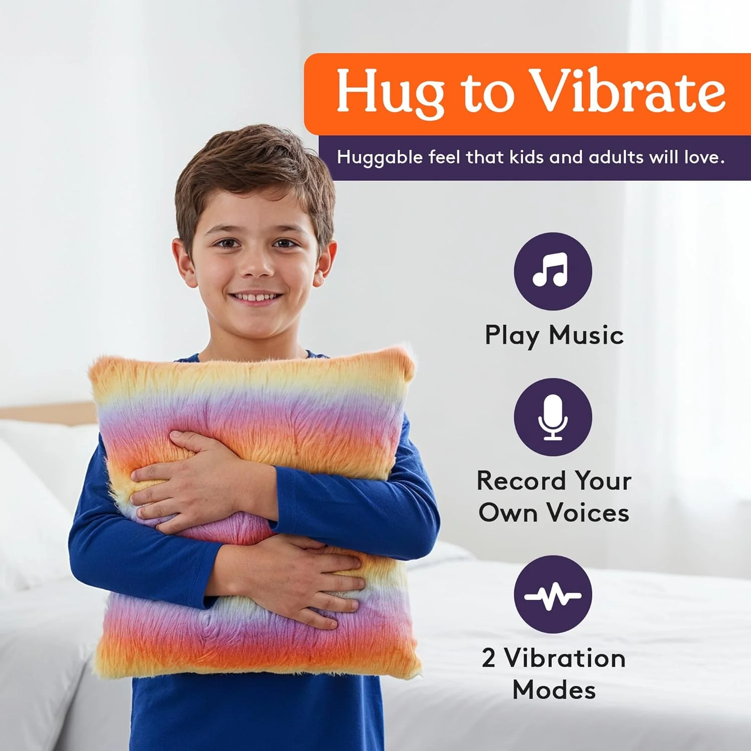 Special Supplies Sensory Vibrating Pillow, Pressure Activated for Kids and Adults, Minky Soft with Colorful Plush Fur, 3 Vibration Modes, Music & Voice Recording - Image 4