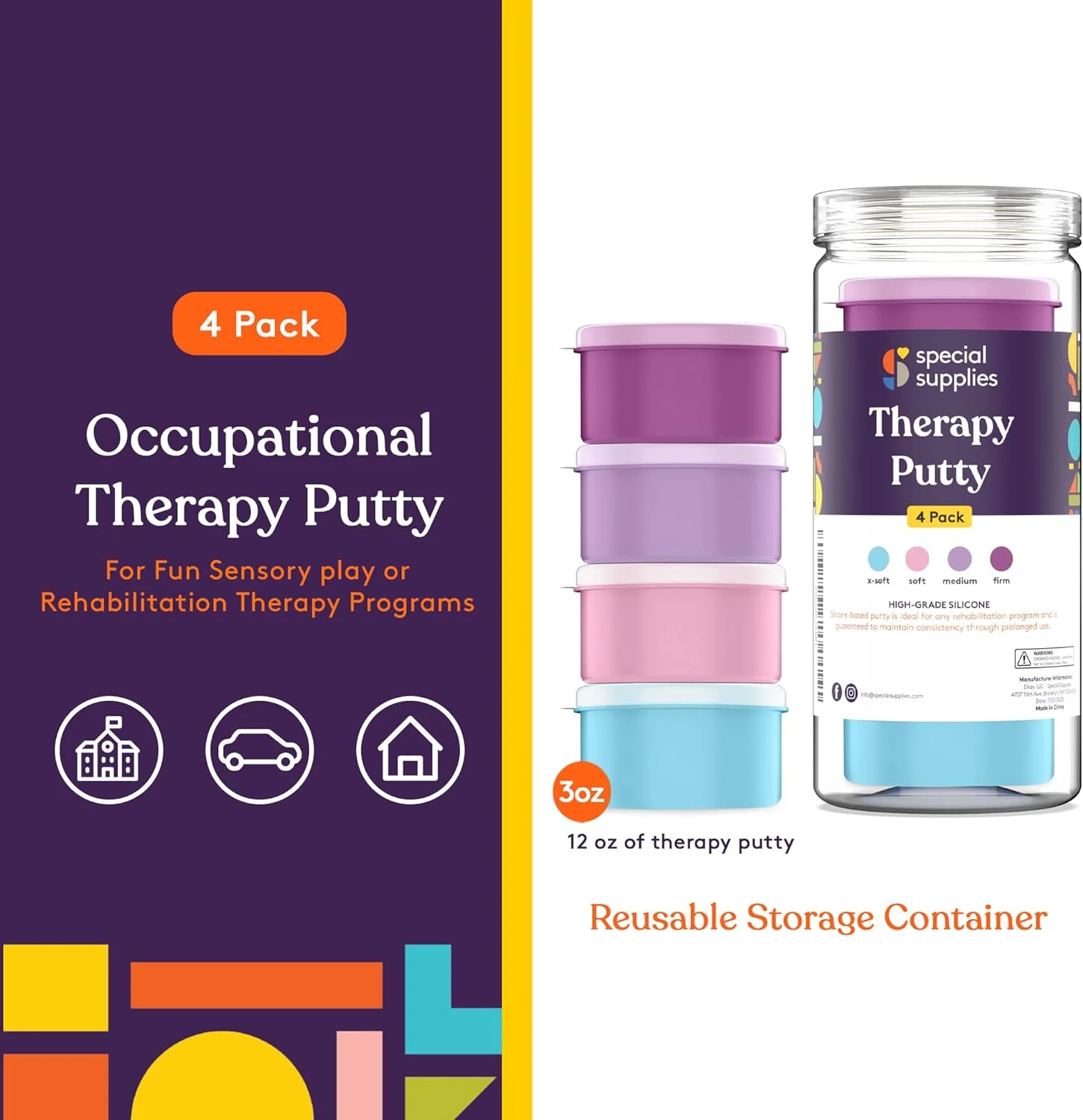 Special Supplies Therapy Putty for Kids and Adults - Resistive Hand Exercise Stress Relief Therapy Putty Kit, Set of 4 Strengths, Three Ounces of Each Putty - Image 3