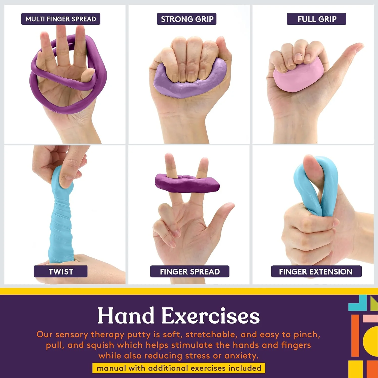 Special Supplies Therapy Putty for Kids and Adults - Resistive Hand Exercise Stress Relief Therapy Putty Kit, Set of 4 Strengths, Three Ounces of Each Putty - Image 4