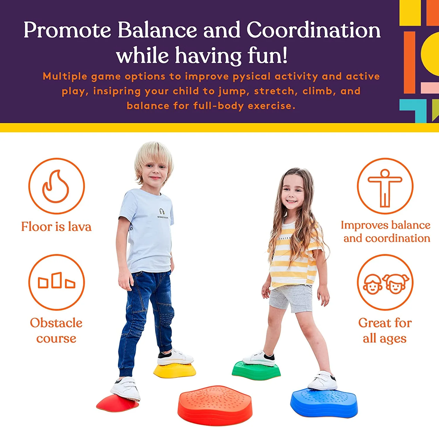 Stackable Stepping Balance Stones for Kids, Indoor and Outdoor, Non-Slip Edging, Set of 5 - Image 6