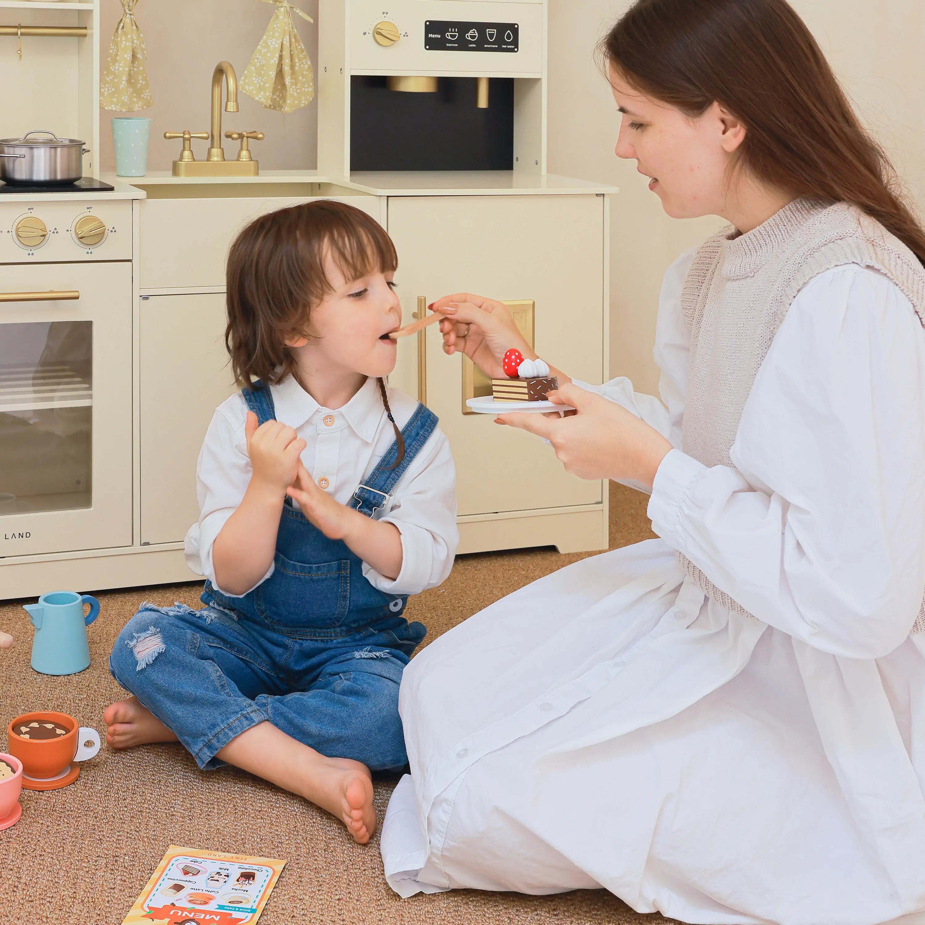 Tiny Land® Play Kitchen Accessories – Children’s Coffee Maker: Wooden Kids Play Coffee Maker Set - Image 6