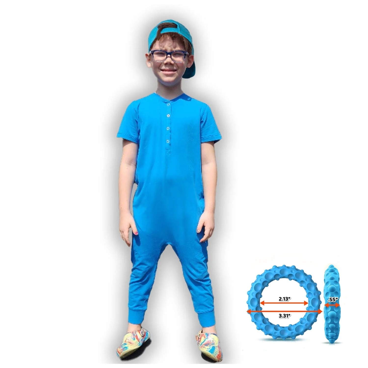 Ultimate Comfort Playsuit w Chewy Sensory Bracelet- BLUE - Image 6