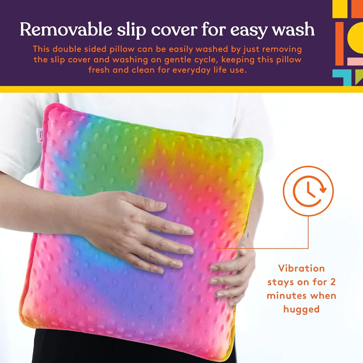 Vibrating Pillow Sensory Pressure Activated for Kids and Adults, 12” x 12” Plush Minky Soft Cover, Colorful - Image 5